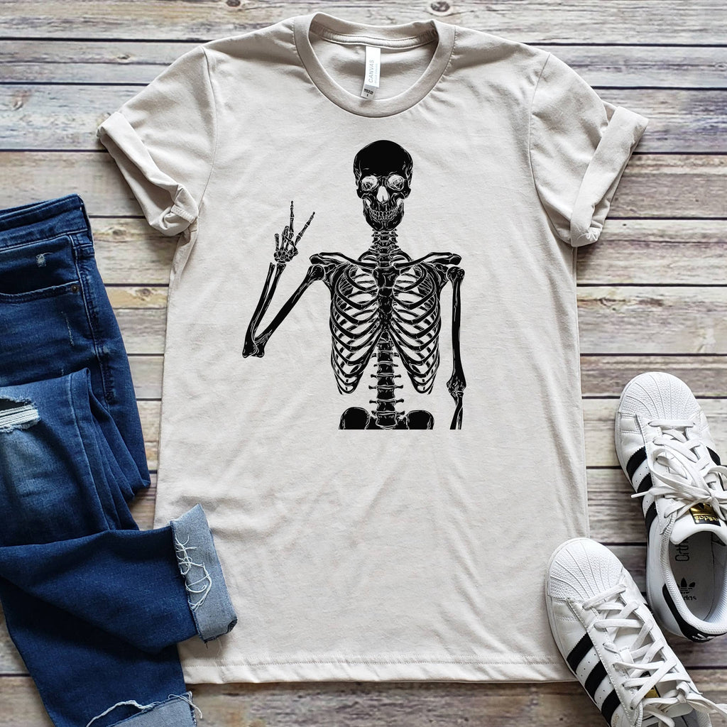 Skeleton Peace Sign Halloween Sizes XS-2XL - Adult & Kids T-Shirts, Sweatshirts & Hoodies apparel design preview 1