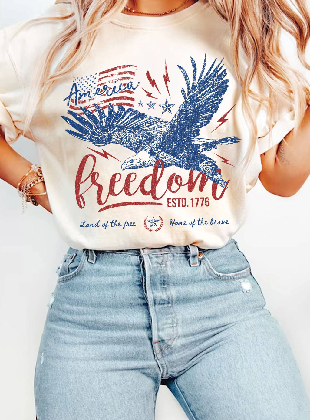 America Land of the Free Home Brave Graphic - Adult & Kids T-Shirts, Sweatshirts & Hoodies apparel design preview 1