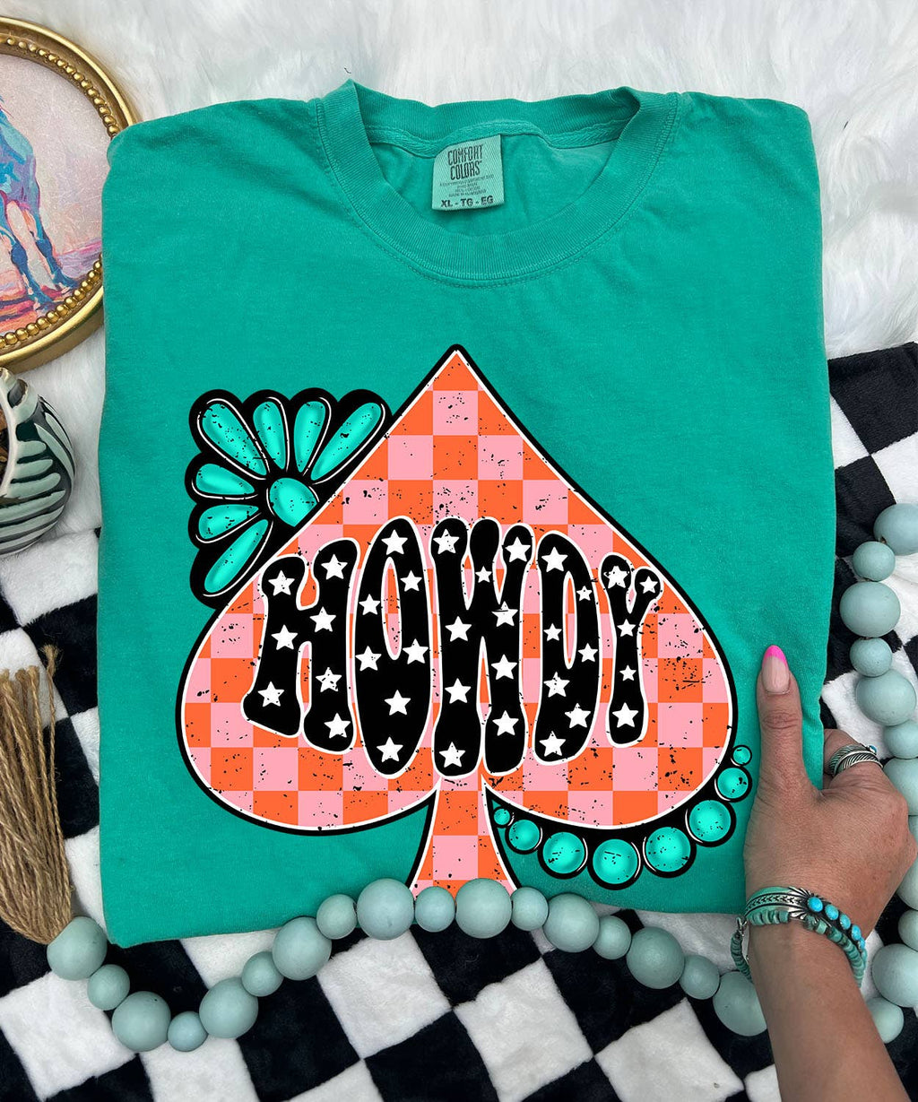 Conchos and Spades Howdy Comfort Color Island Green - Adult & Kids T-Shirts, Sweatshirts & Hoodies apparel design preview 1