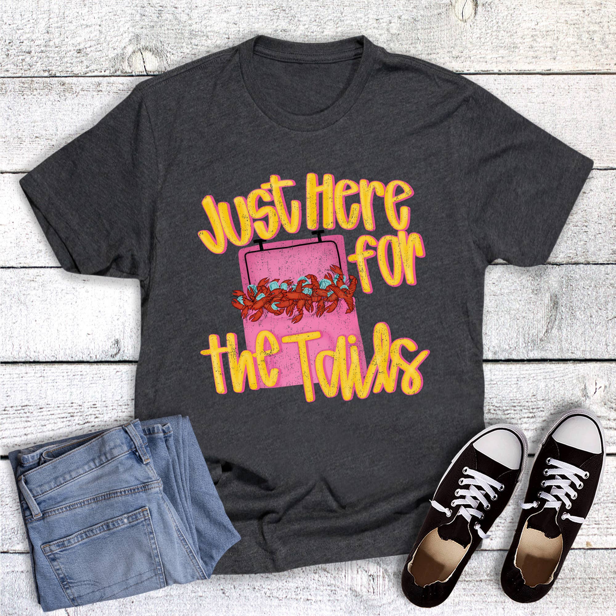 Crawfish Just Here For the Tails Cooler Graphic - Adult & Kids T-Shirts, Sweatshirts & Hoodies apparel design preview 1