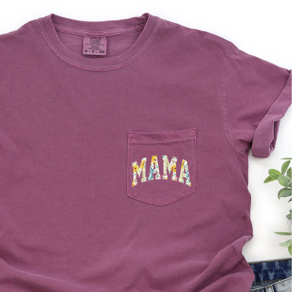 Mama, Retro Floral, Pocket - Adult & Kids T-Shirts, Sweatshirts & Hoodies apparel design preview 1