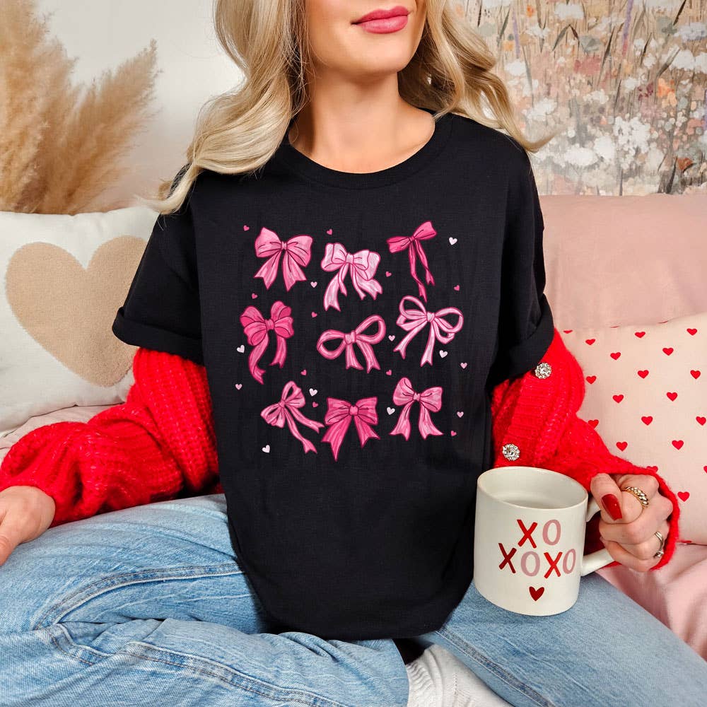 Pink Valentine Bows - Adult & Kids T-Shirts, Sweatshirts & Hoodies apparel design preview 1