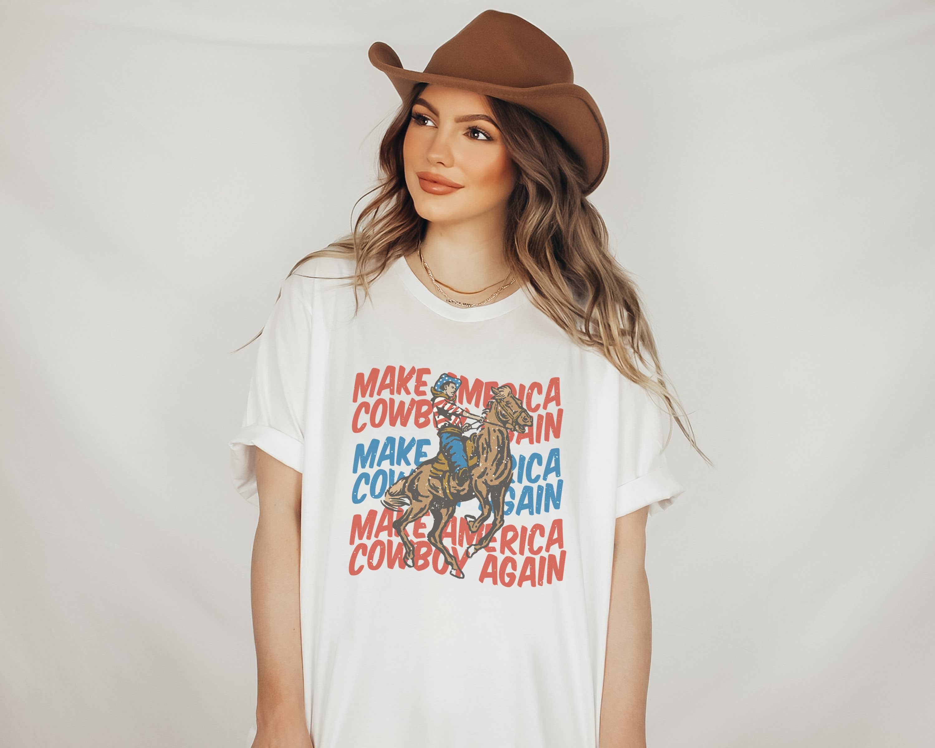 Make America Cowboy Patriotic Usa - Adult & Kids T-Shirts, Sweatshirts & Hoodies apparel design preview 1