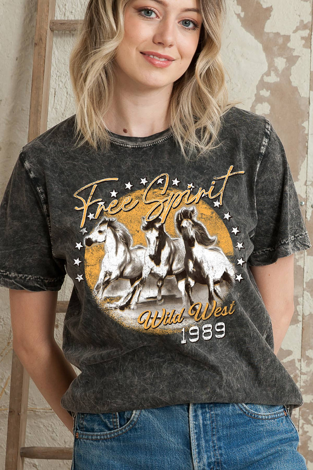 Women Wild Western Graphic Print Mineral Wash Top - Adult & Kids T-Shirts, Sweatshirts & Hoodies apparel design preview 1