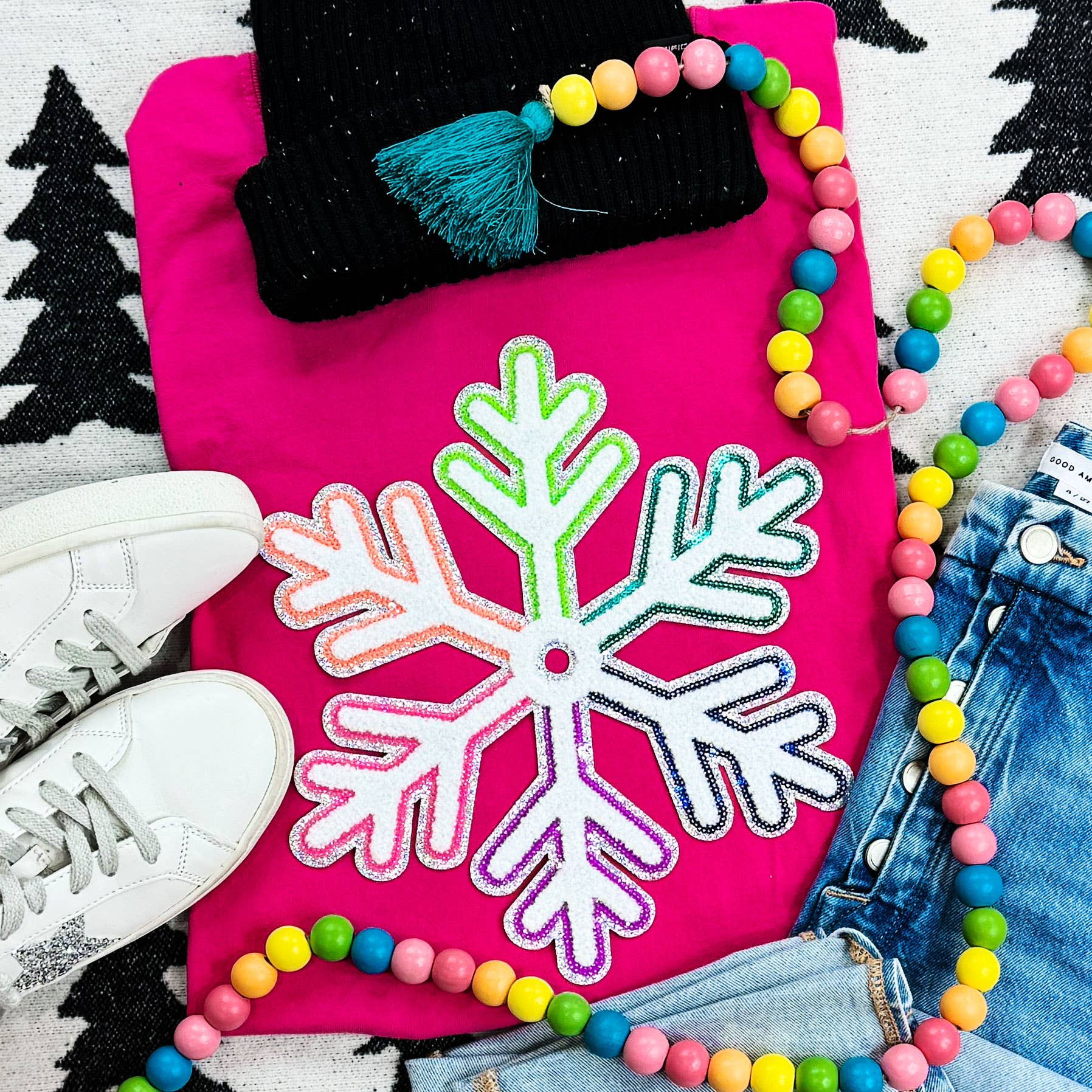 Multi-Colored Chenille/Sequin Snowflake Patch - Adult & Kids T-Shirts, Sweatshirts & Hoodies apparel design preview 1