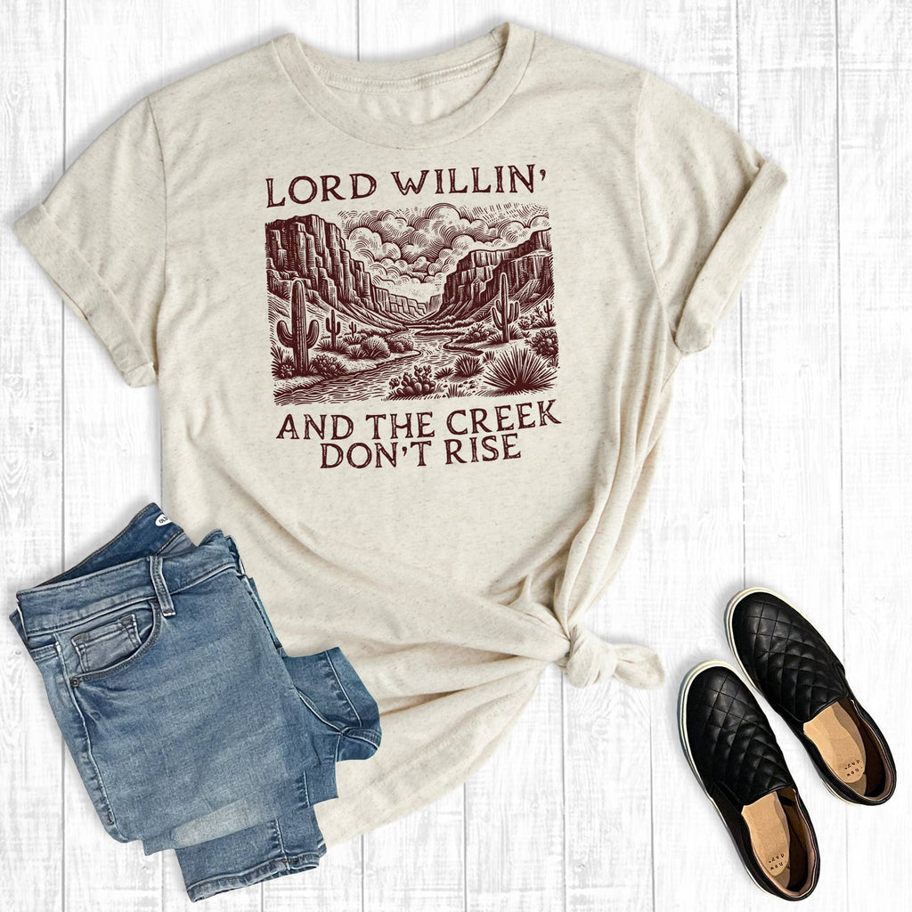 Western Lord Willing and the Creek Don't Rise Graphic - Adult & Kids T-Shirts, Sweatshirts & Hoodies apparel design preview 1