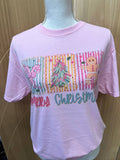 Merry Christmas Trio with Stripes On Pink - Adult & Kids T-Shirts, Sweatshirts & Hoodies apparel design preview 1