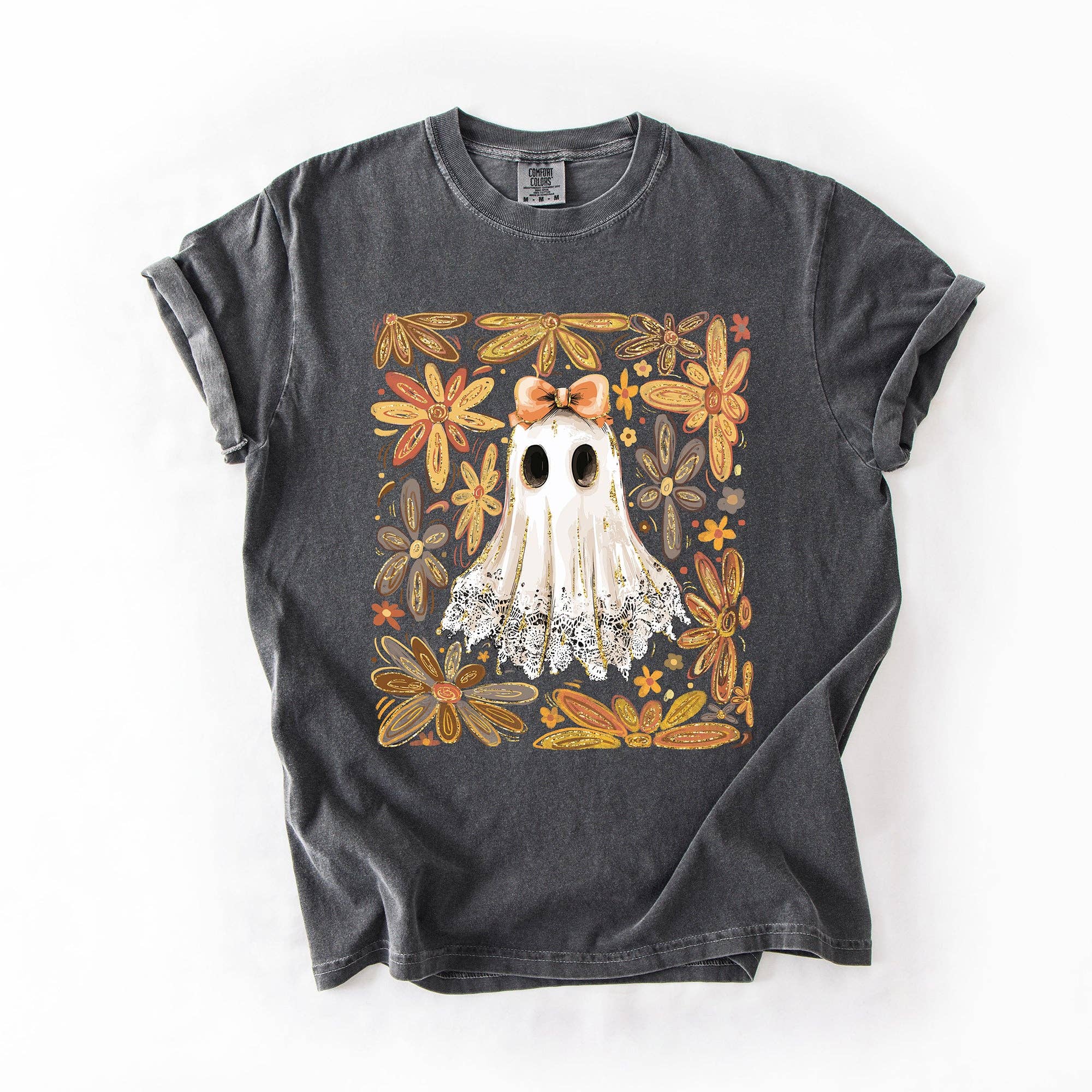 Beautiful Halloween, Flowers, Coquette Ghost - Adult & Kids T-Shirts, Sweatshirts & Hoodies apparel design preview 1
