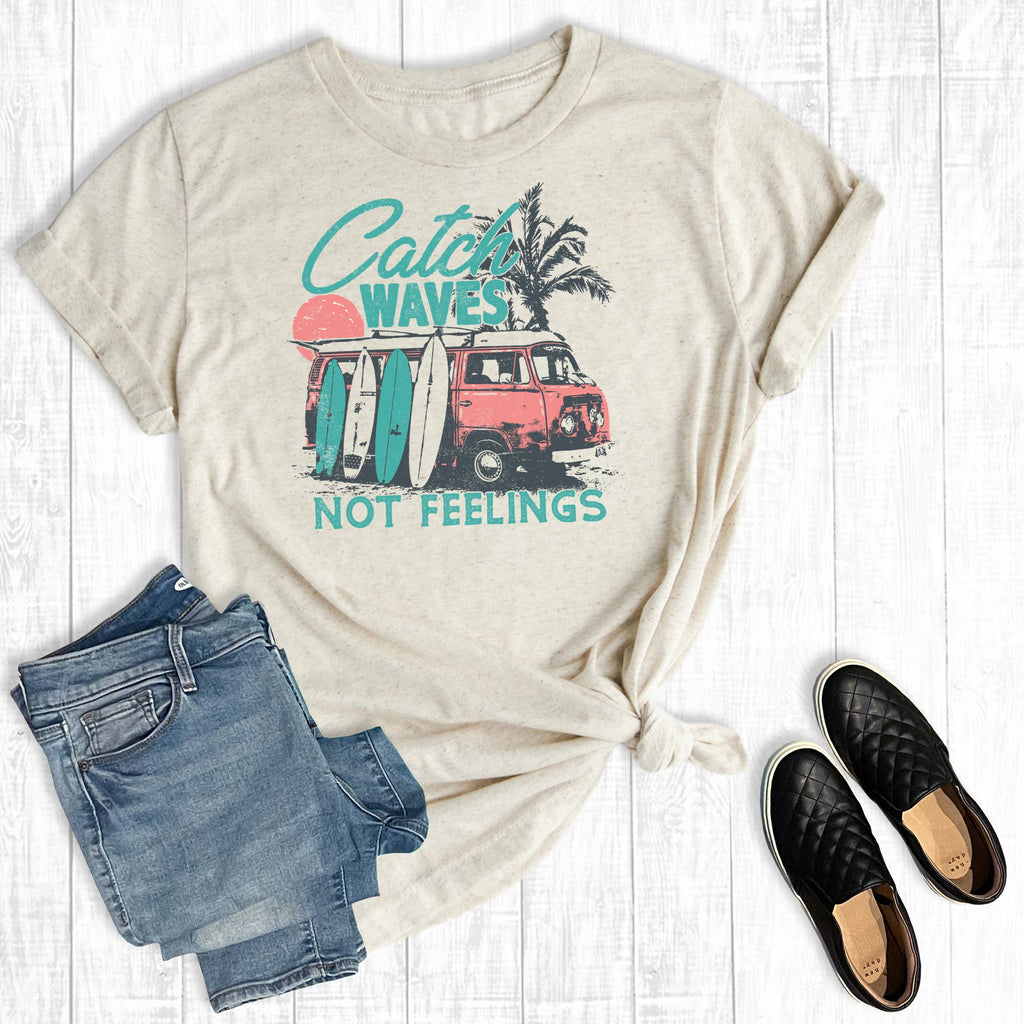 Summer Vacation Catch Waves Not Feelings Graphic - Adult & Kids T-Shirts, Sweatshirts & Hoodies apparel design preview 1