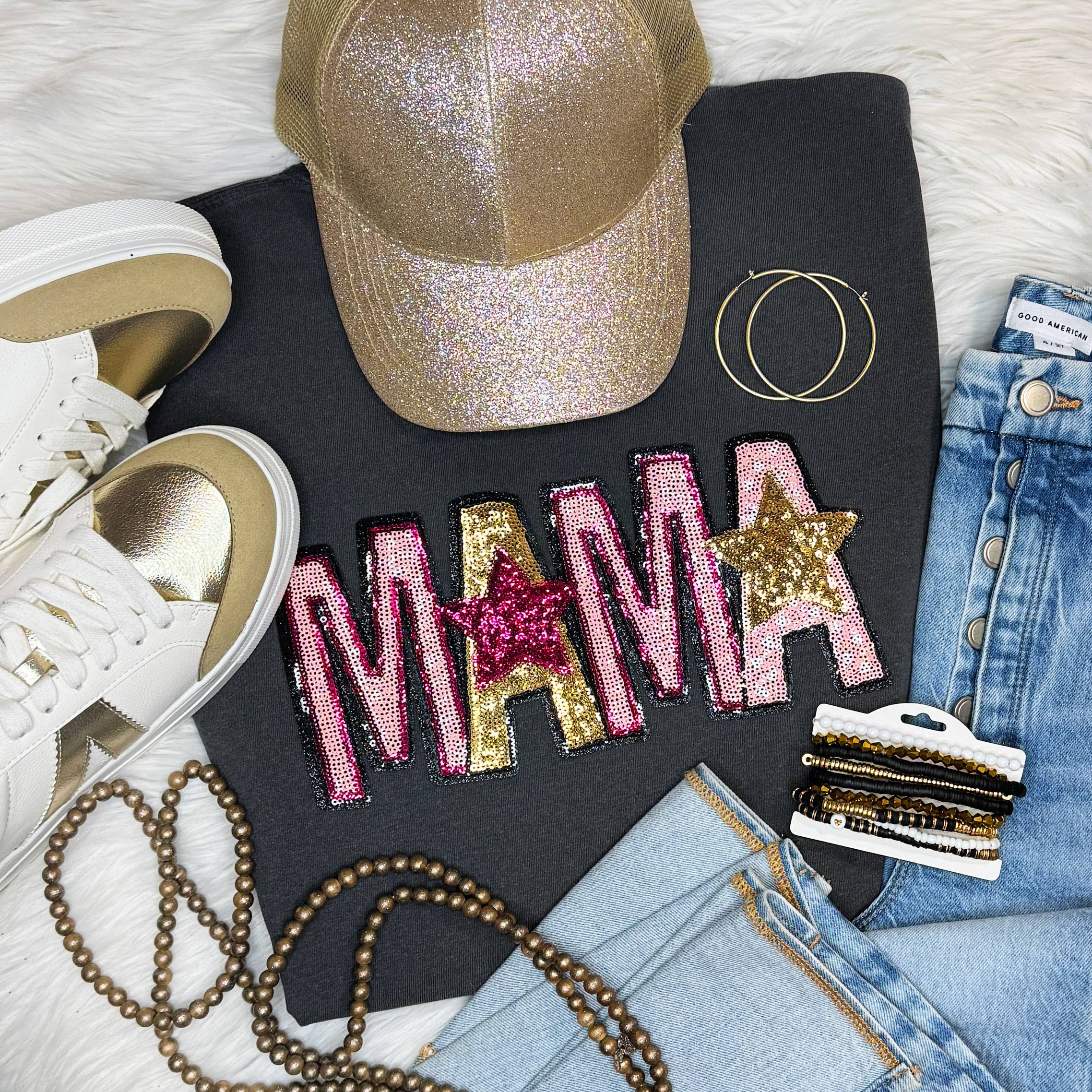 Mama Pink and Gold Sequin - Adult & Kids T-Shirts, Sweatshirts & Hoodies apparel design preview 1