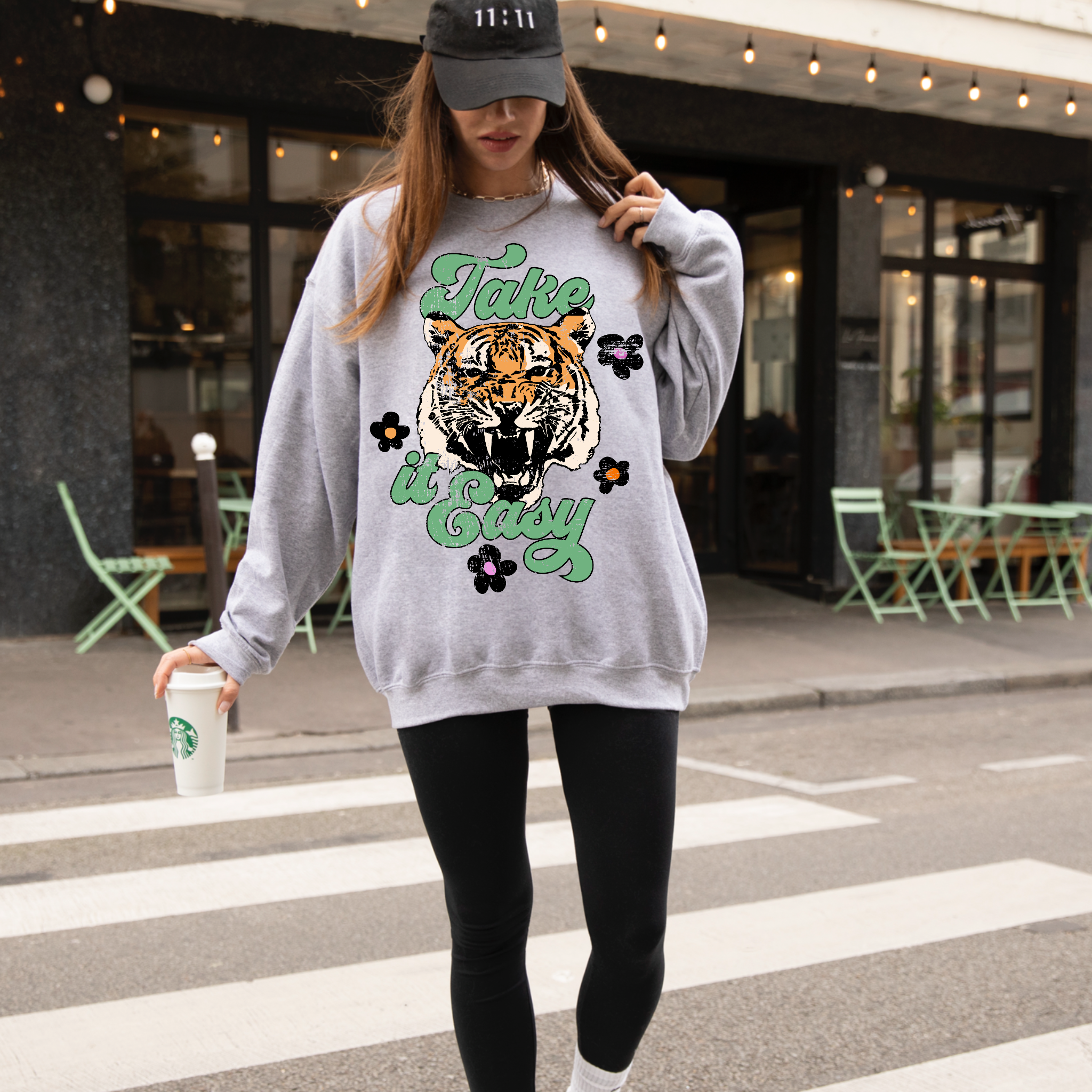 Take It Easy Retro Preppy Graphic Crewneck - Adult & Kids T-Shirts, Sweatshirts & Hoodies apparel design preview 1