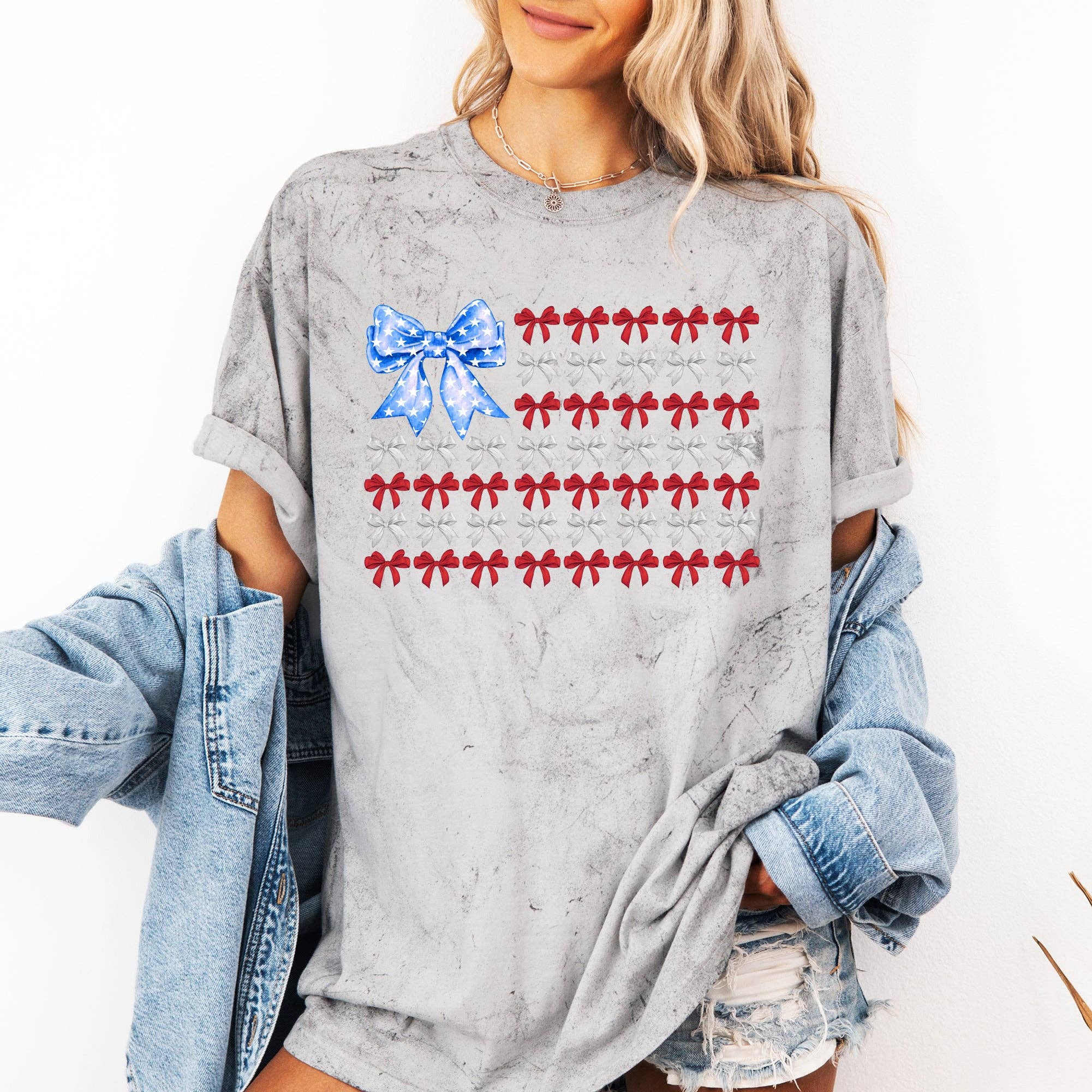 Patriotic Bows, Flag, USA, America, Color Blast - Adult & Kids T-Shirts, Sweatshirts & Hoodies apparel design preview 1