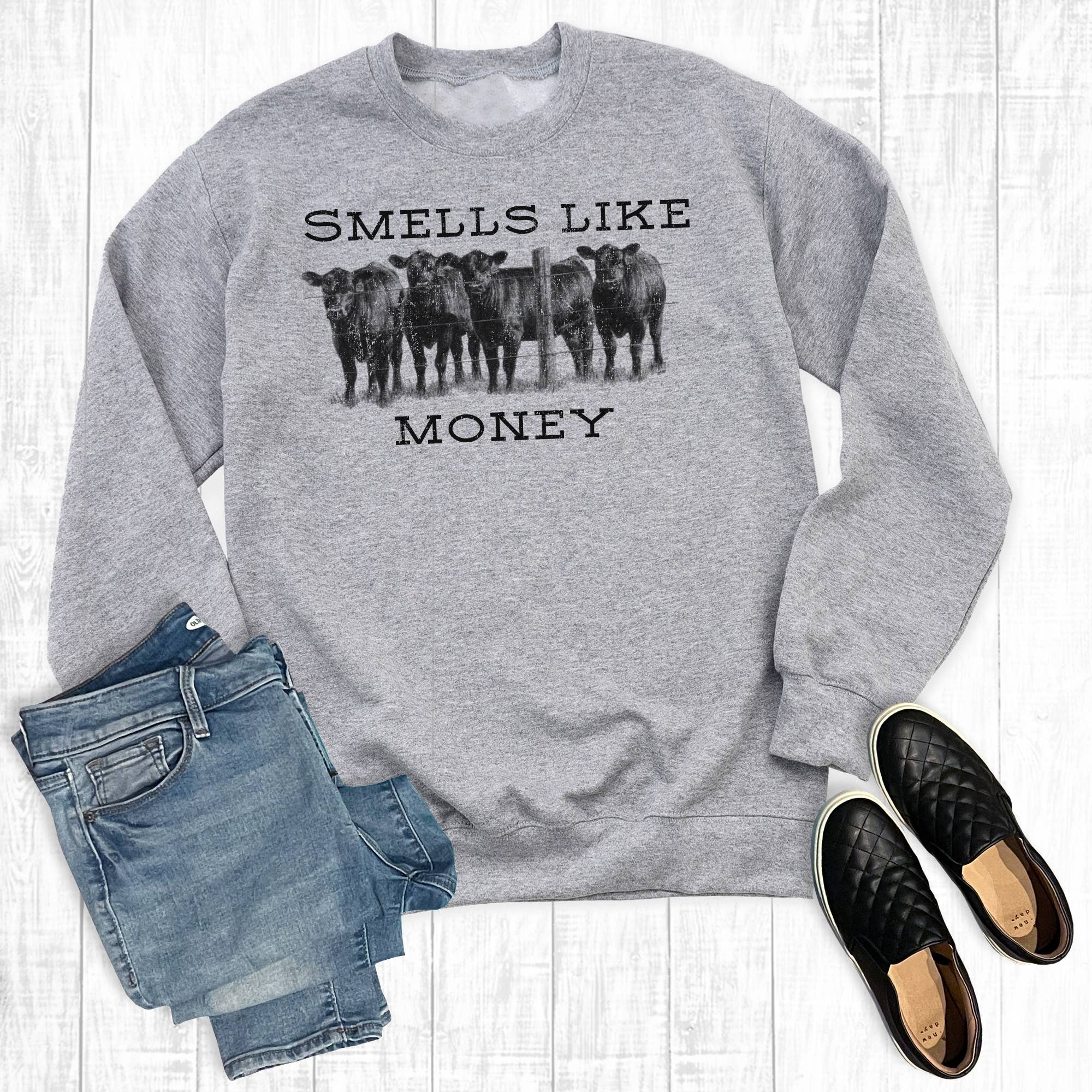 Western Cows Smells Like Money - Adult & Kids T-Shirts, Sweatshirts & Hoodies apparel design preview 1