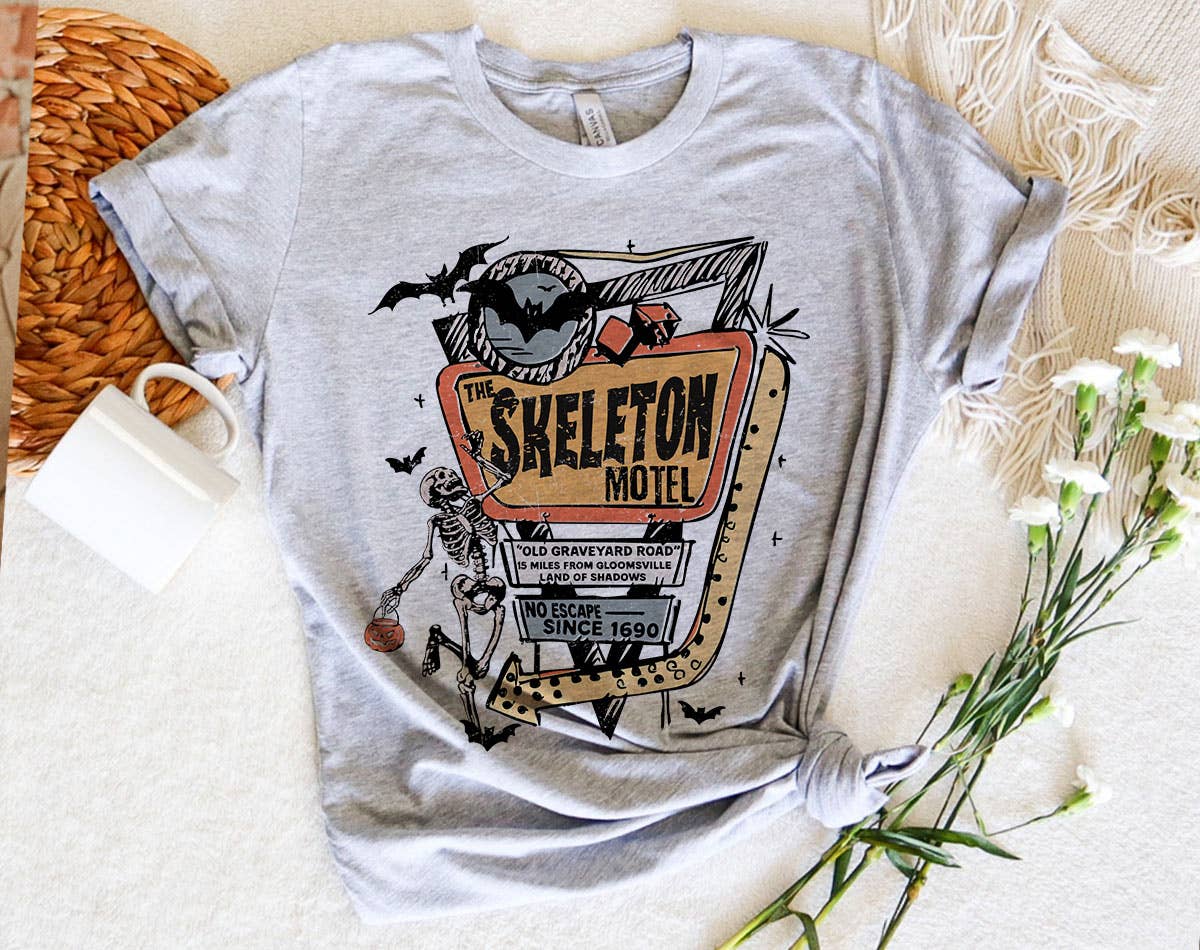 The Skeleton Motel Halloween Bat Retro - Adult & Kids T-Shirts, Sweatshirts & Hoodies apparel design preview 1