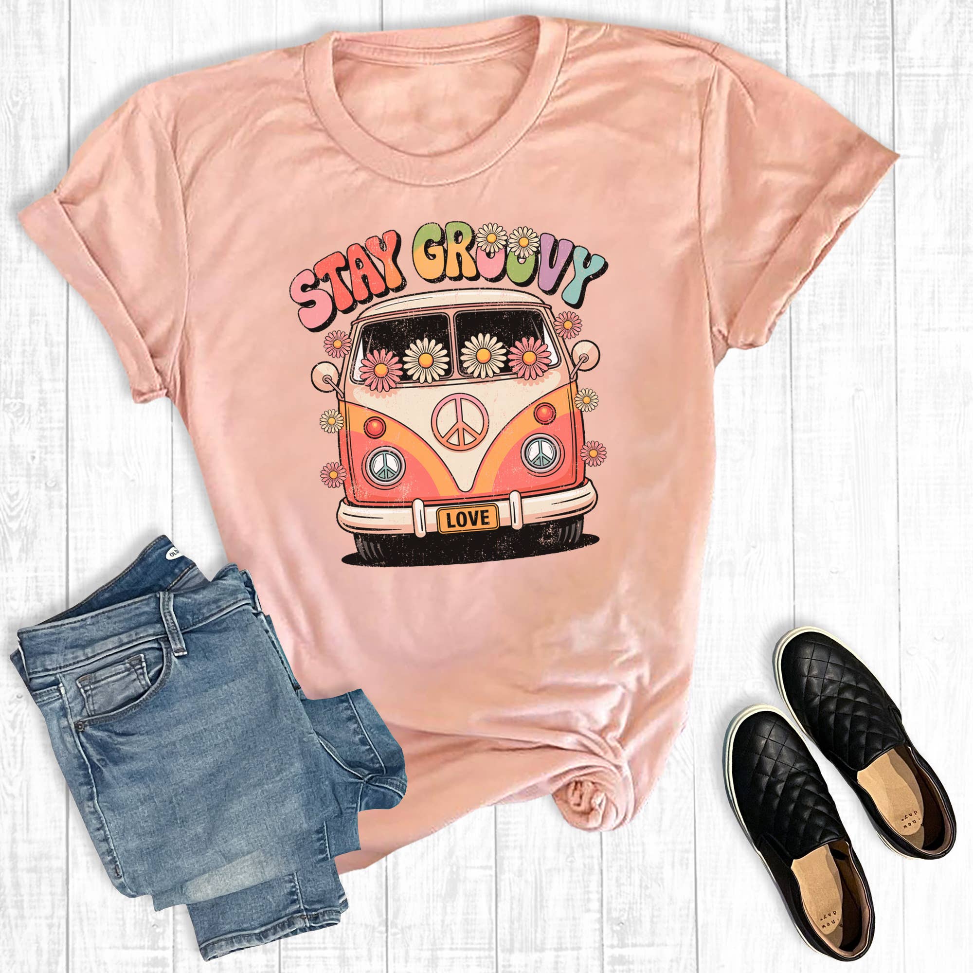 Retro Hippy Van Stay Groovy Graphic - Adult & Kids T-Shirts, Sweatshirts & Hoodies apparel design preview 1