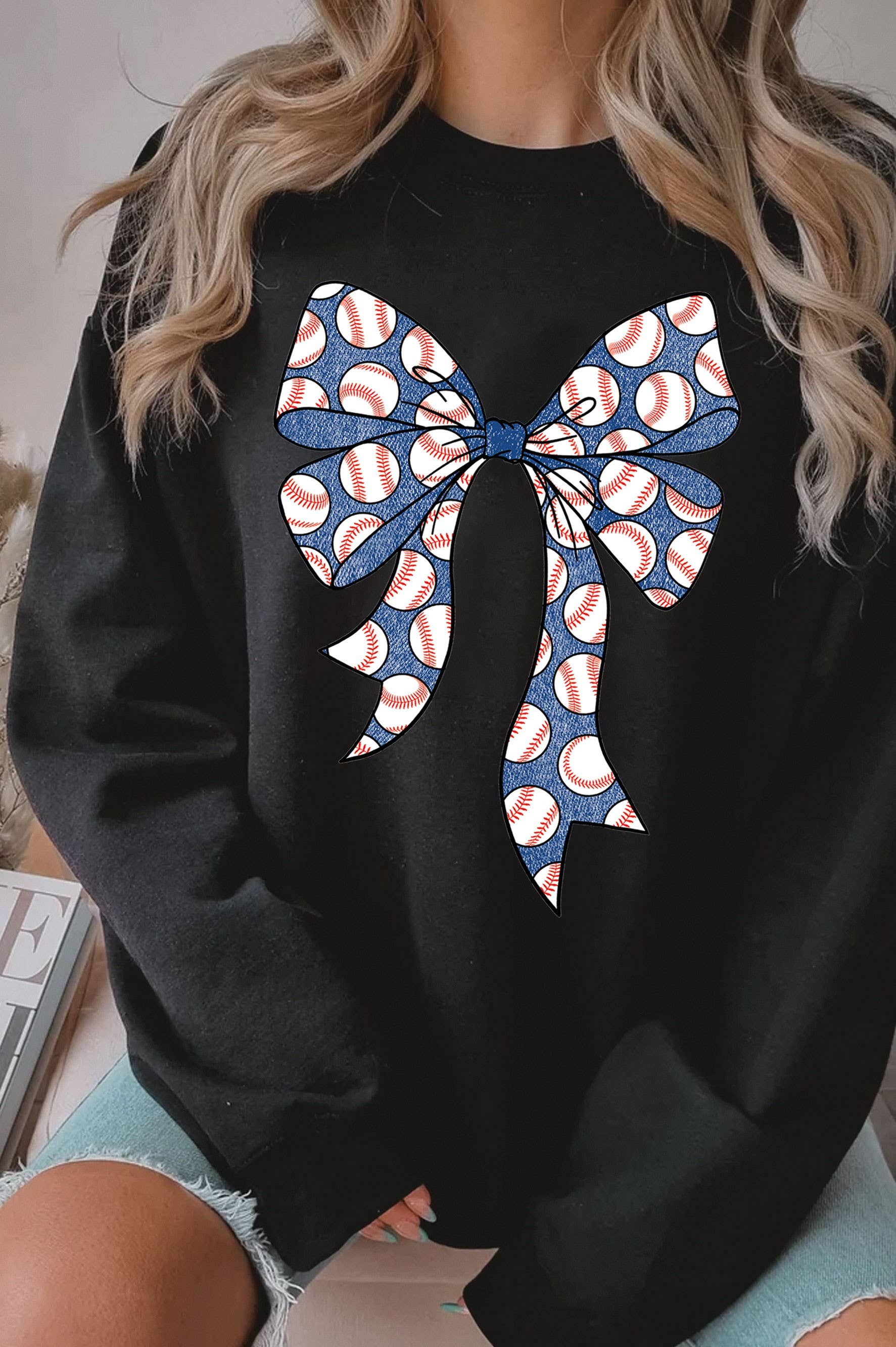 Baseball Coquette Bow Graphic Brushed - Adult & Kids T-Shirts, Sweatshirts & Hoodies apparel design preview 1