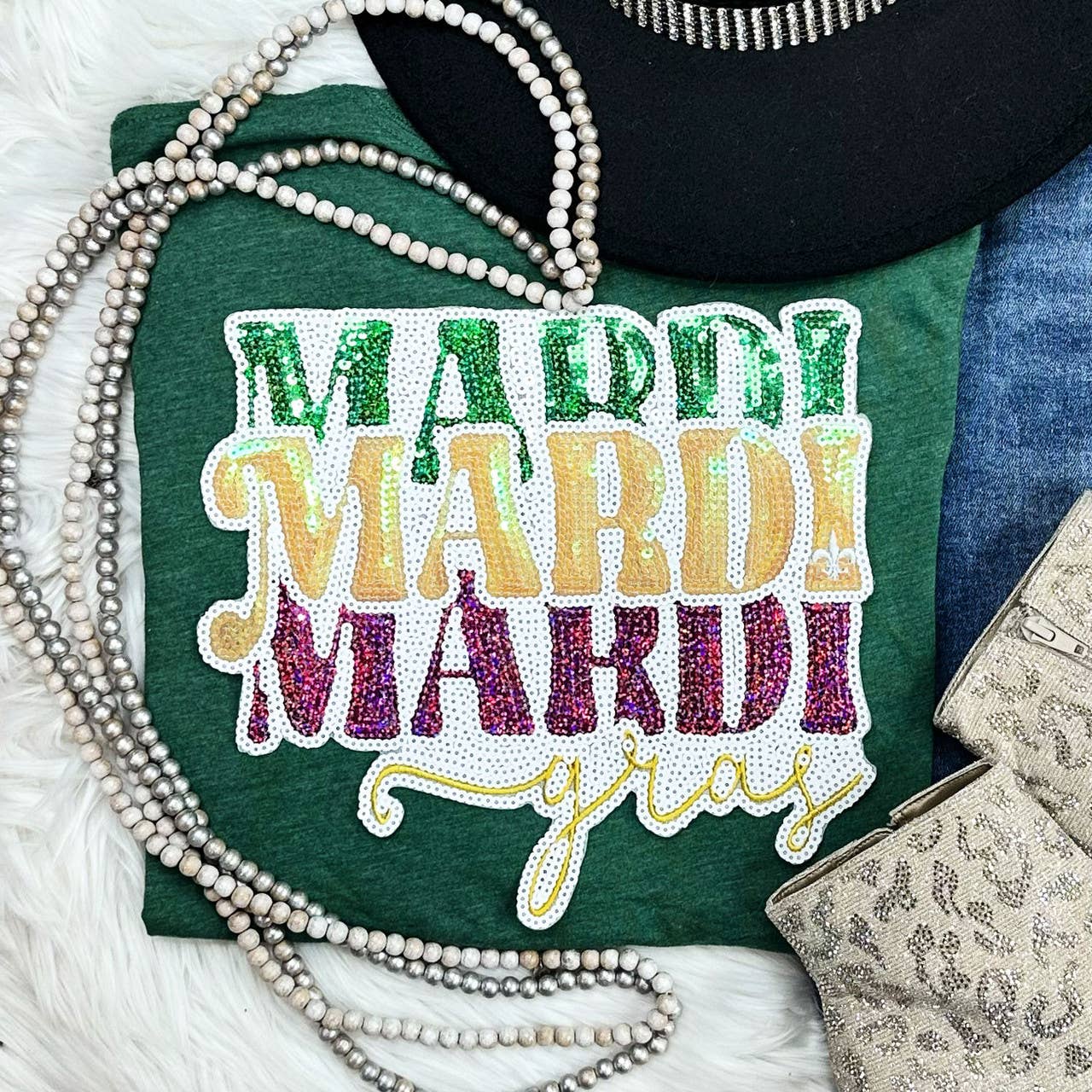 Mardi Gras Stacked Words Patch Everyday - Adult & Kids T-Shirts, Sweatshirts & Hoodies apparel design preview 1