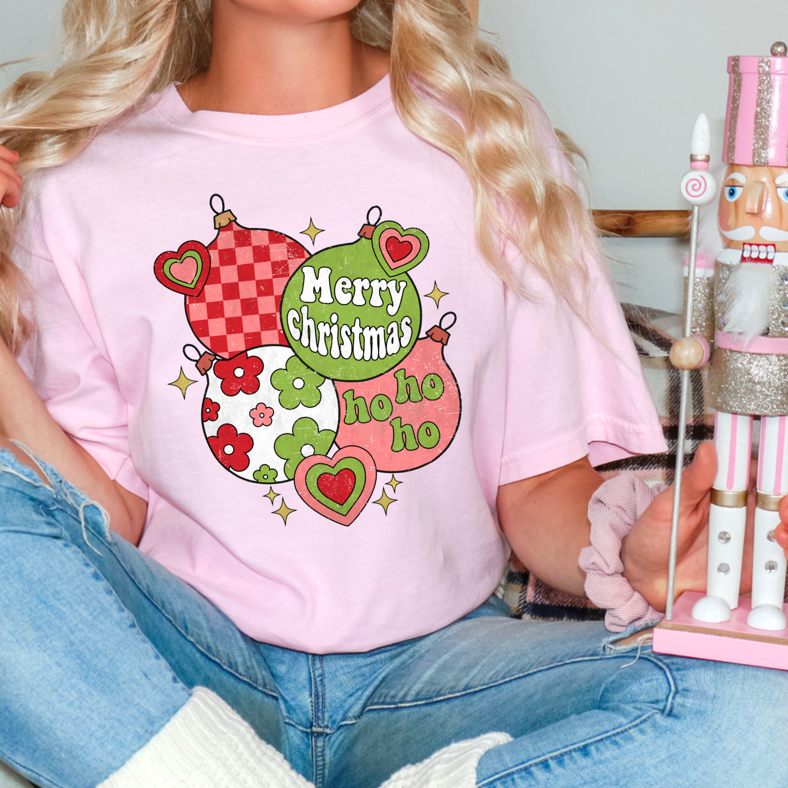 Retro Floral Christmas Ornaments Graphic - Adult & Kids T-Shirts, Sweatshirts & Hoodies apparel design preview 1