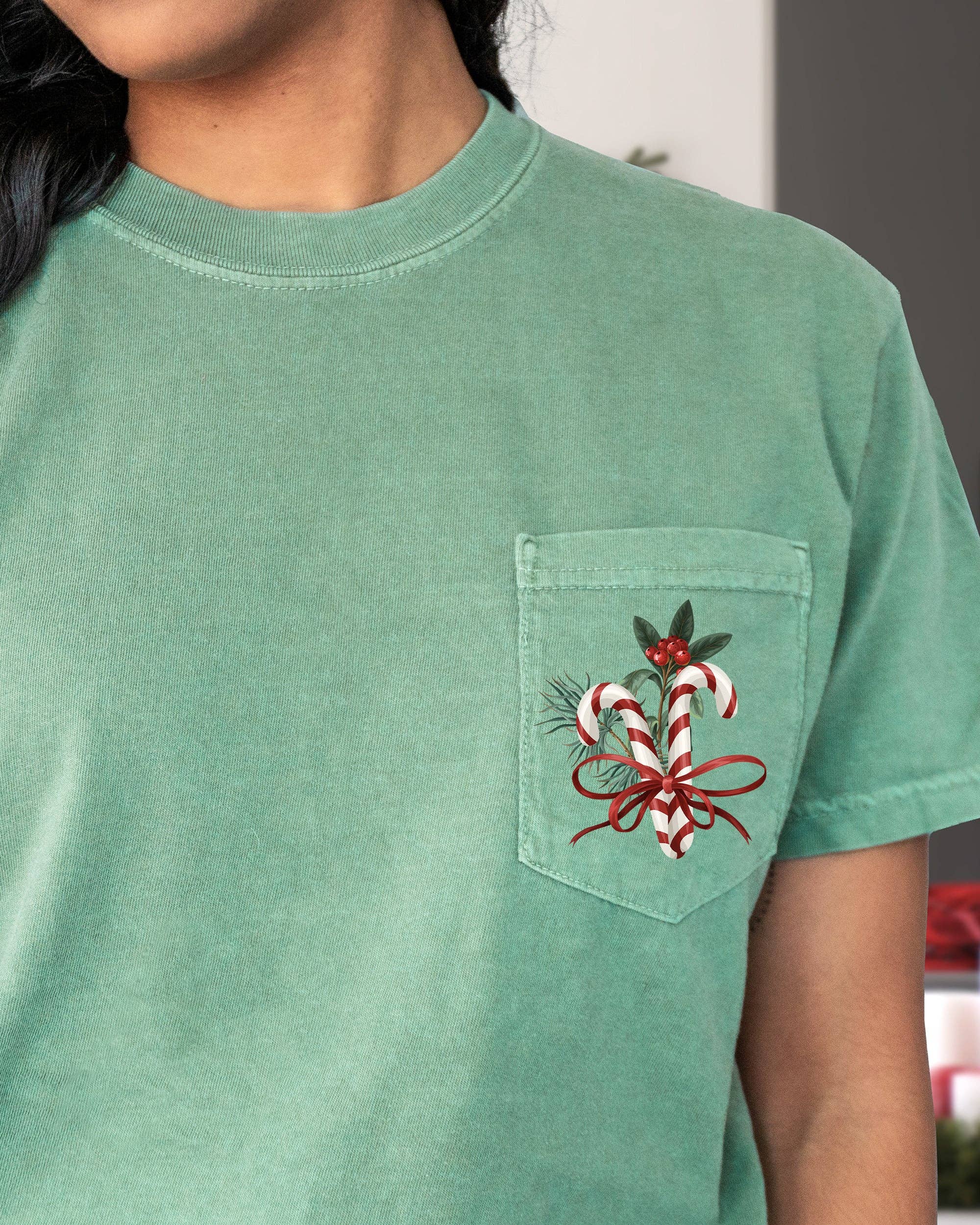 Christmas Flowers, Candy Cane, Floral, Mistle Toe - Adult & Kids T-Shirts, Sweatshirts & Hoodies apparel design preview 1