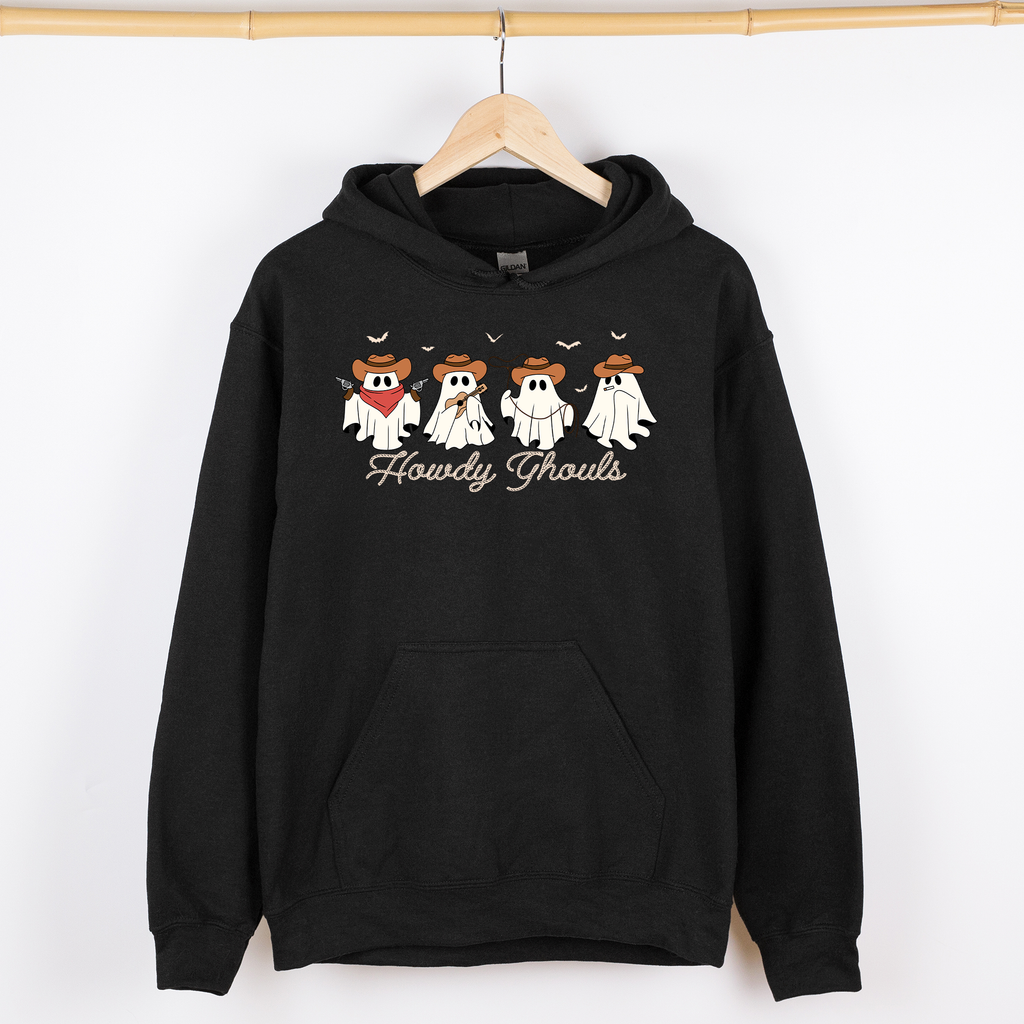 Howdy Ghouls, Cowboy Ghosts Western Halloween Graphic - Adult & Kids T-Shirts, Sweatshirts & Hoodies apparel design preview 1