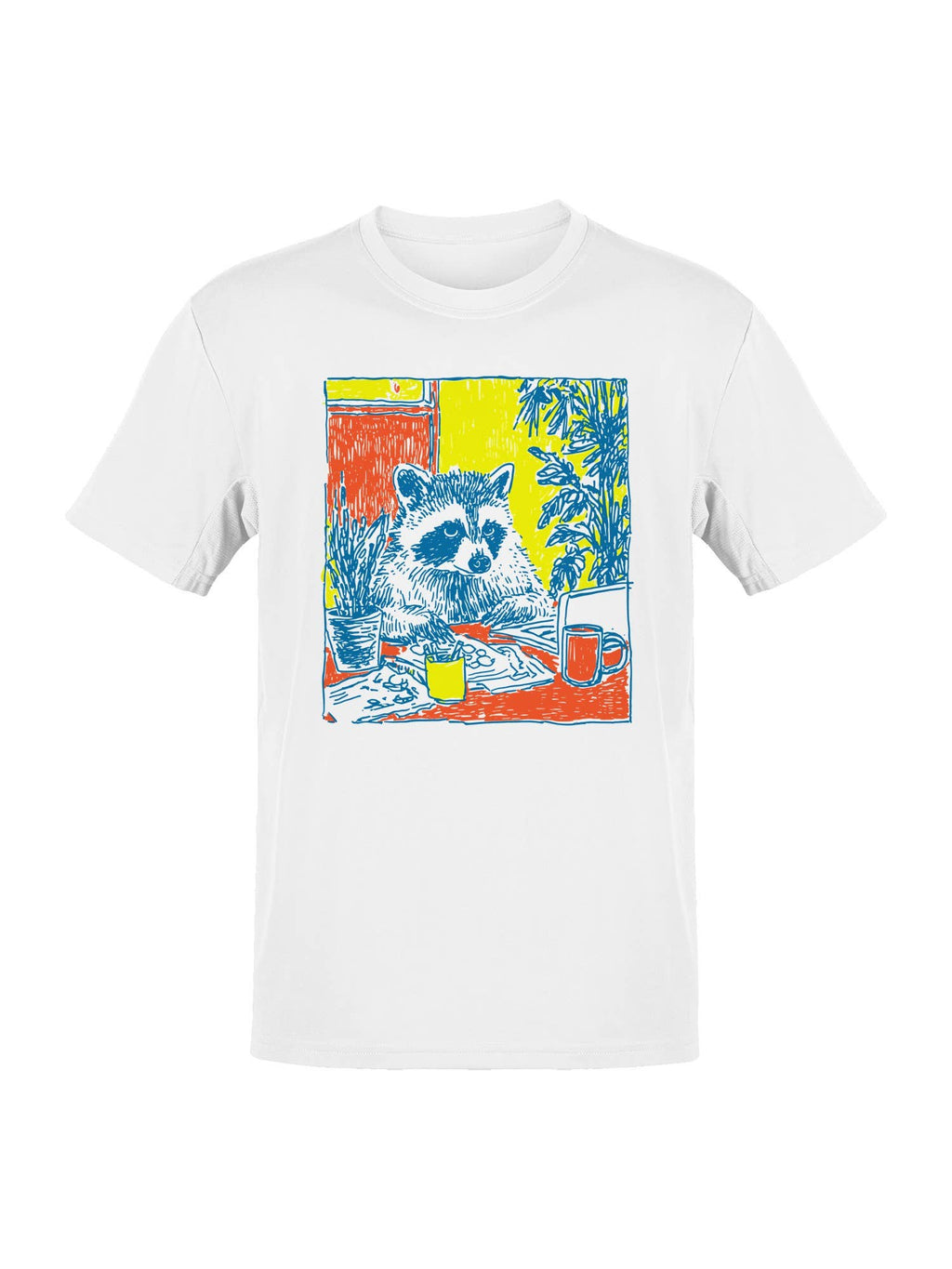 Cozy Raccoon Café Art Print Men's - Adult & Kids T-Shirts, Sweatshirts & Hoodies apparel design preview 1