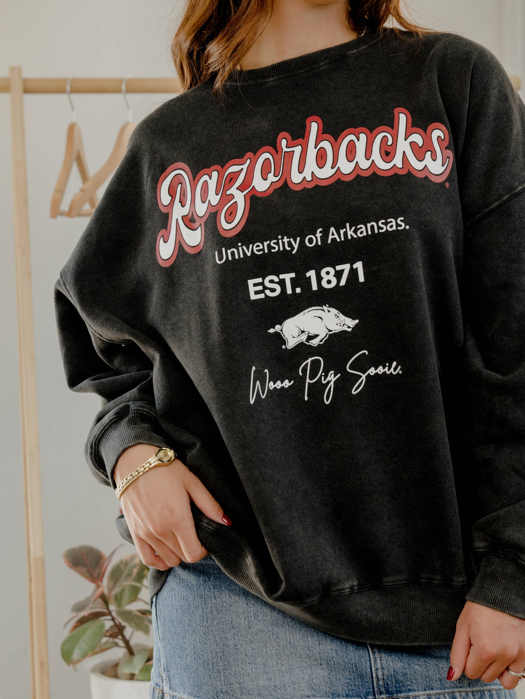 Arkansas Razorbacks Letterman Charcoal Chrome - Adult & Kids T-Shirts, Sweatshirts & Hoodies apparel design preview 1