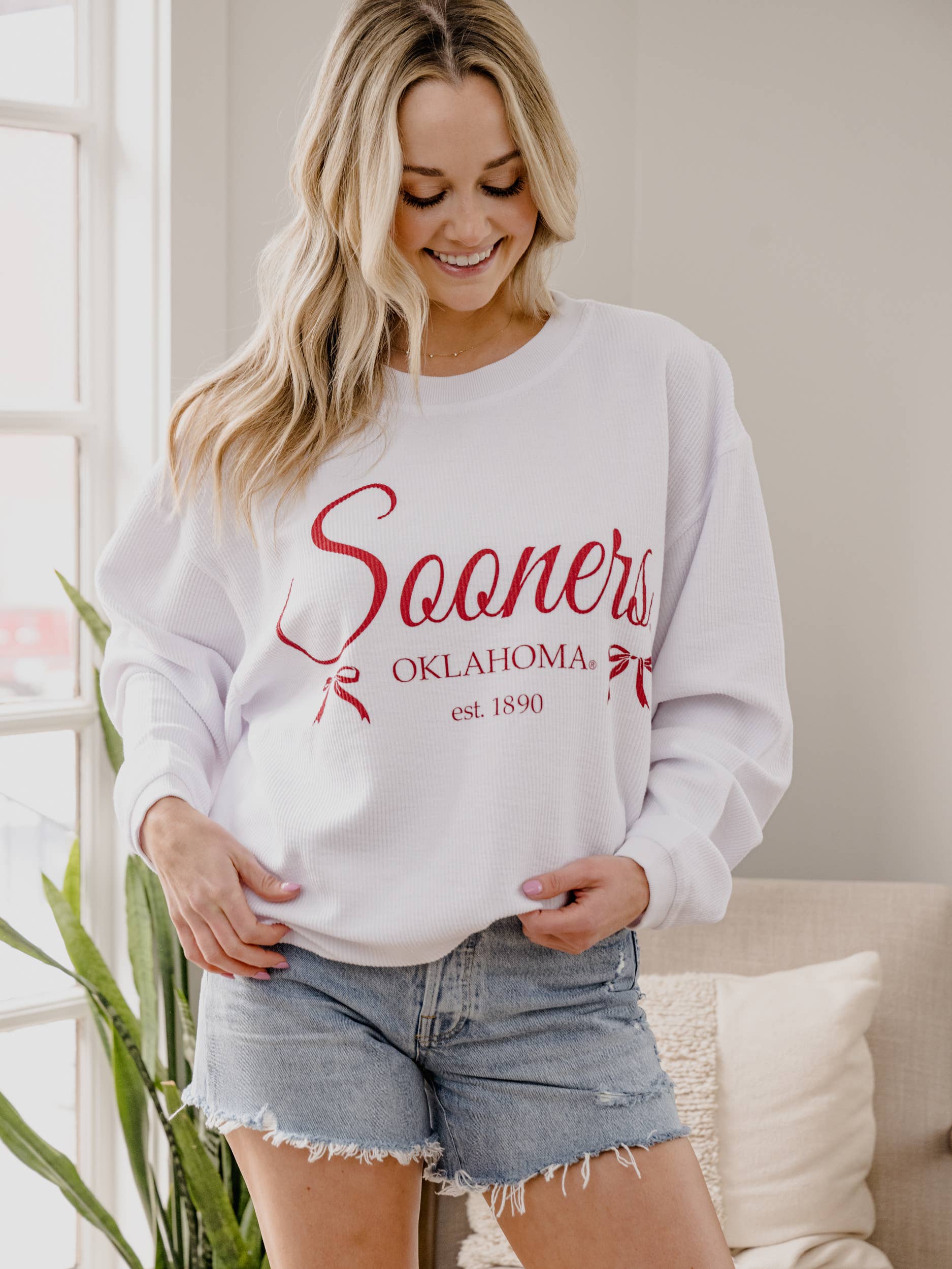 Ou Sooners Established Bows White Corded Crew - Adult & Kids T-Shirts, Sweatshirts & Hoodies apparel design preview 1