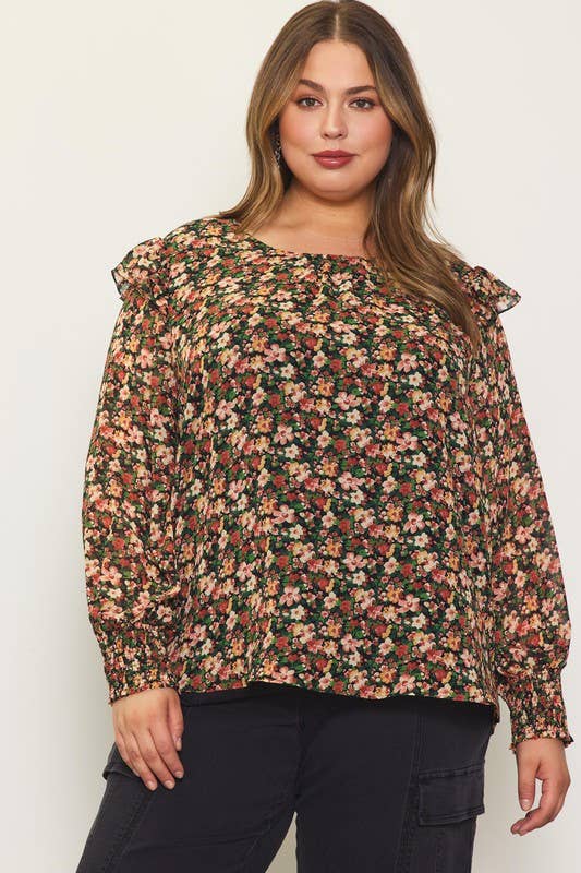 Plus Size Floral Print Ruffle Blouse - Adult & Kids T-Shirts, Sweatshirts & Hoodies apparel design preview 1