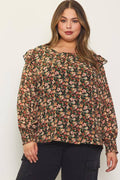 Plus Size Floral Print Ruffle Blouse - Adult & Kids T-Shirts, Sweatshirts & Hoodies apparel design preview 1