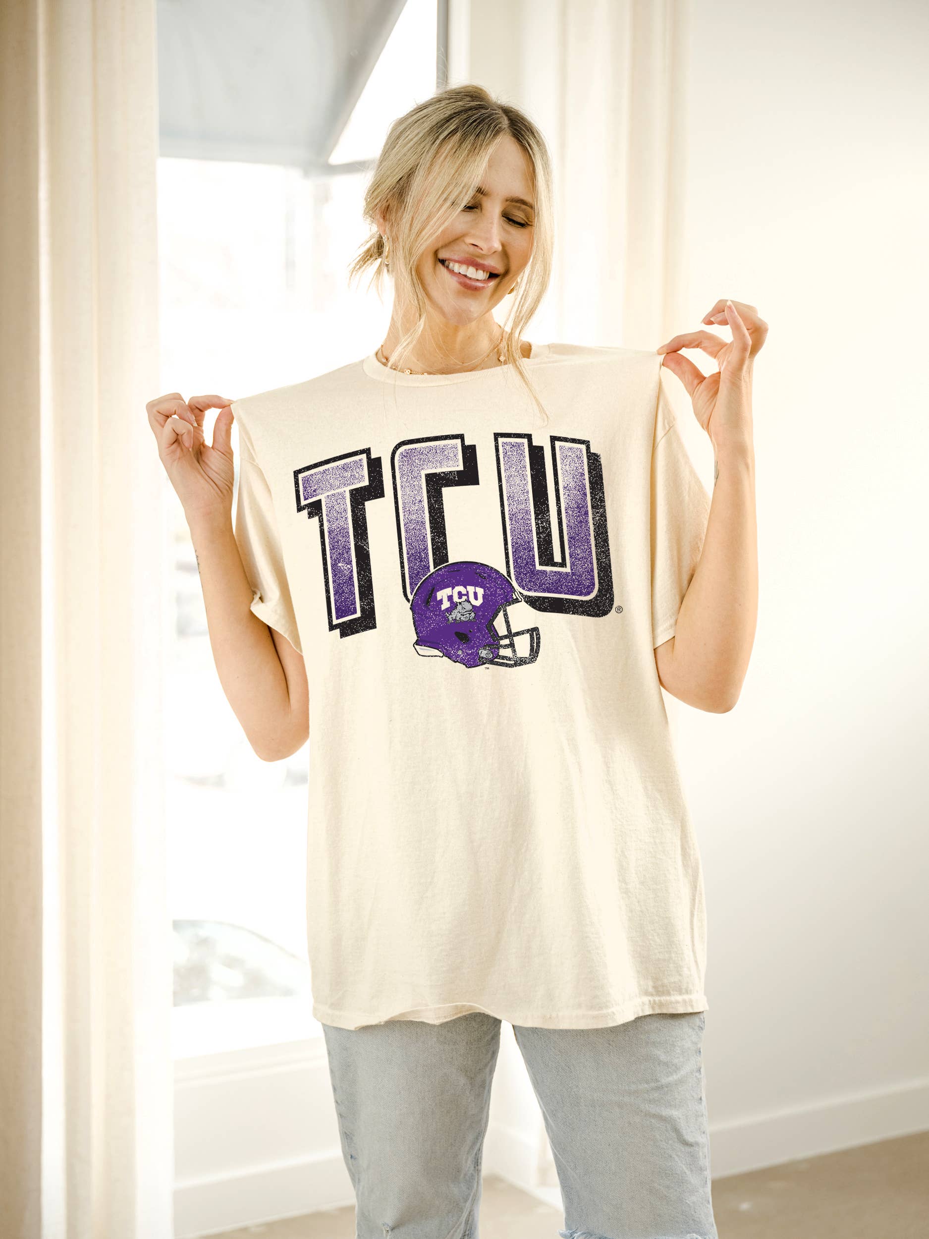 Tcu Horned Frogs Helmet Fade Off White Thrifted - Adult & Kids T-Shirts, Sweatshirts & Hoodies apparel design preview 1