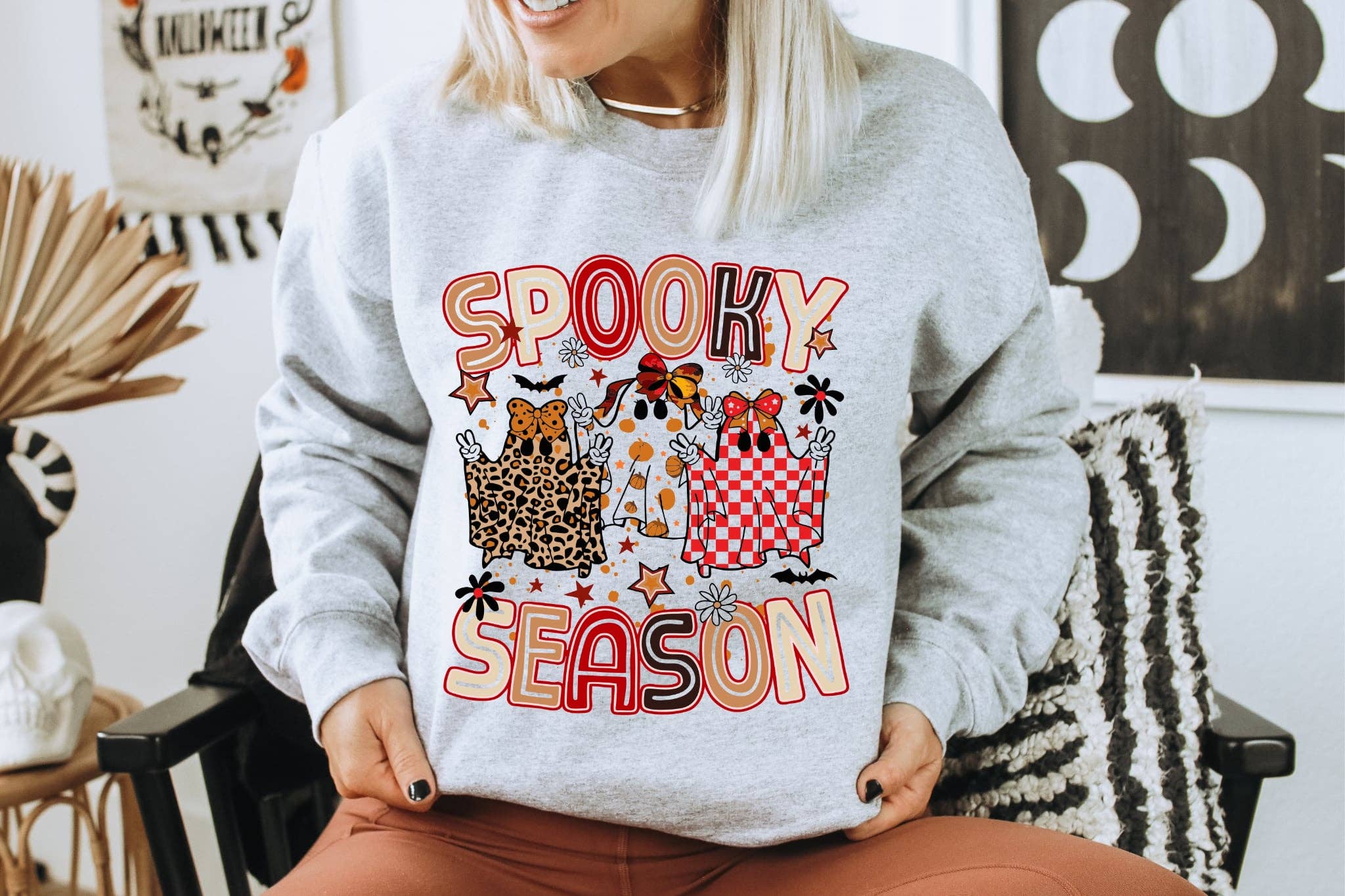 Spooky Season Leopard Checker Ghost Graphic - Adult & Kids T-Shirts, Sweatshirts & Hoodies apparel design preview 1