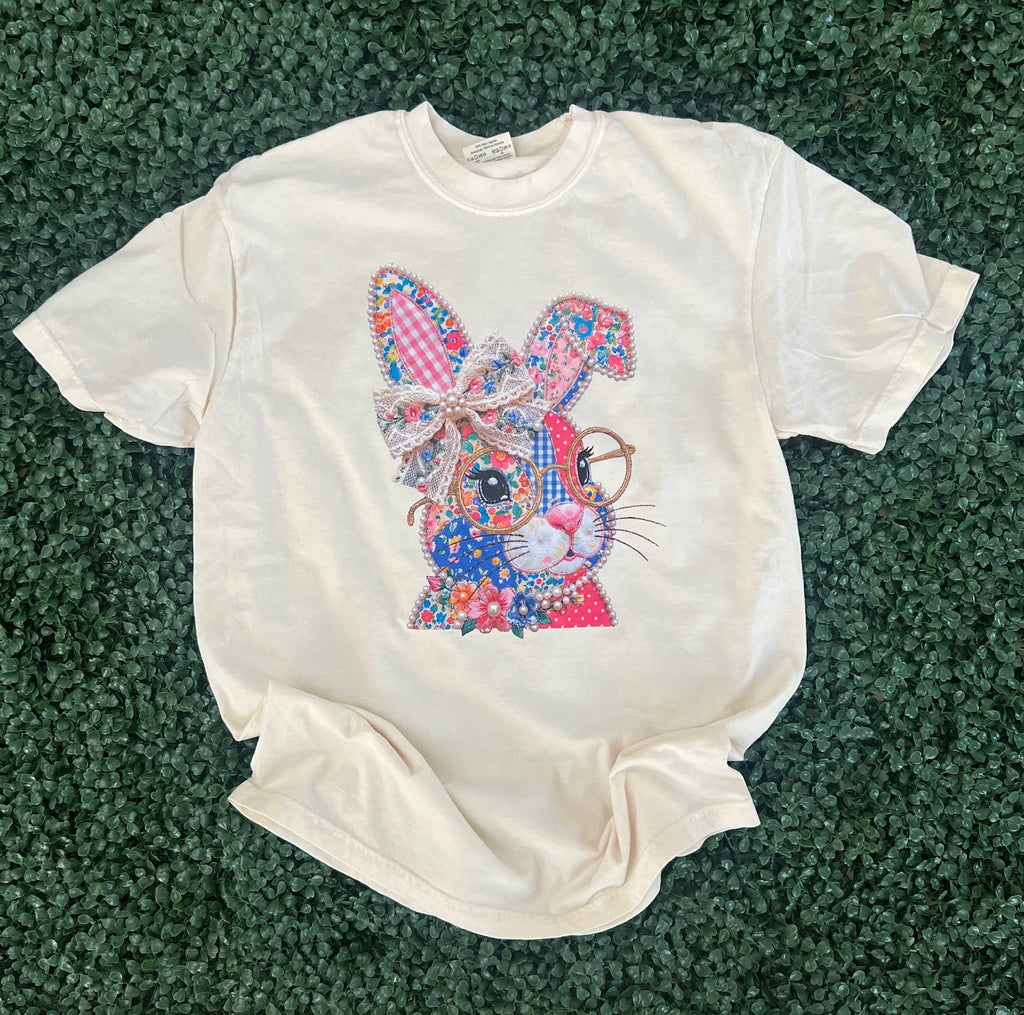 Floral Bunny with Glasses On Comfort Colors Ivory - Adult & Kids T-Shirts, Sweatshirts & Hoodies apparel design preview 1