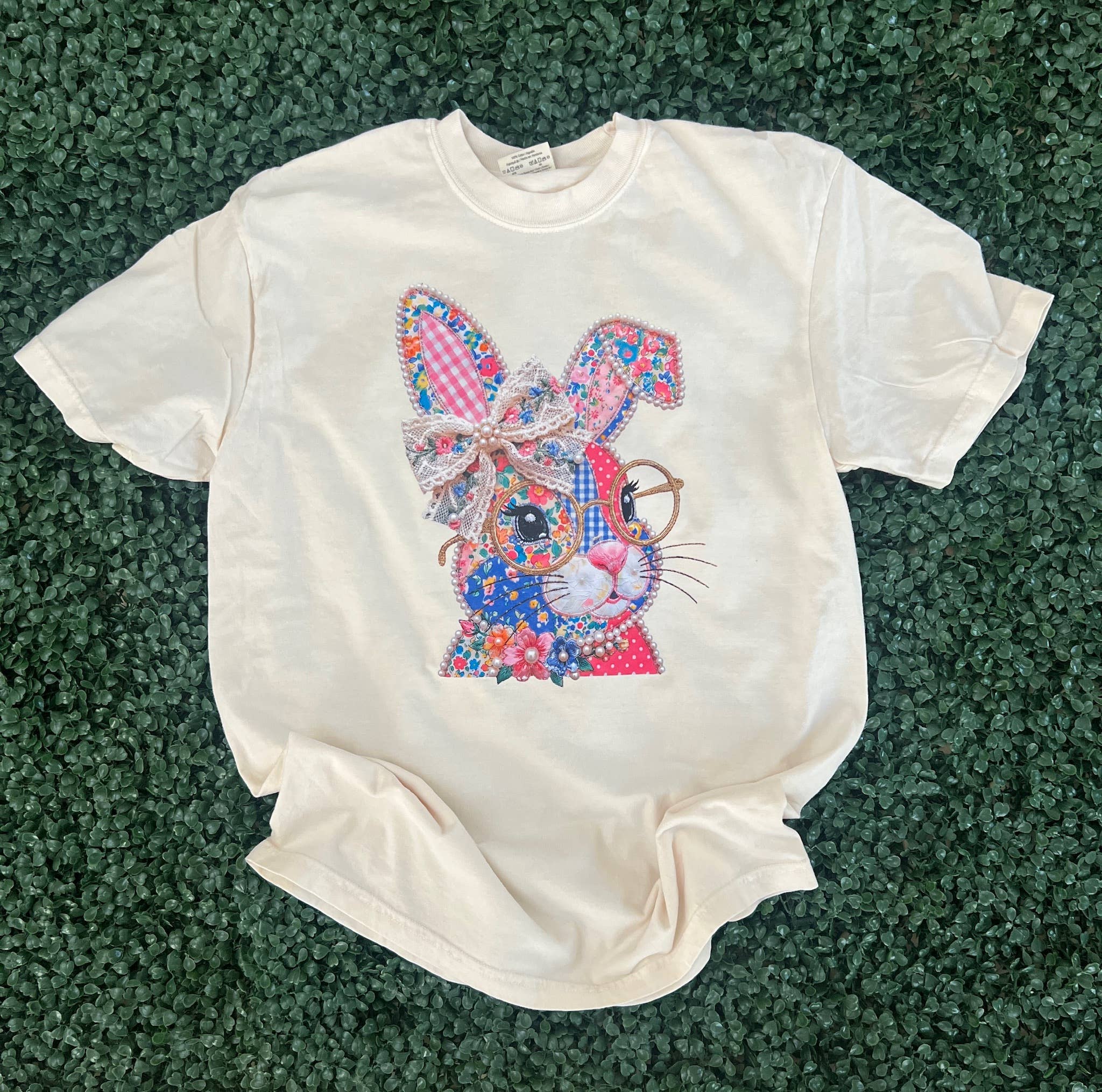Floral Bunny with Glasses On Comfort Colors Ivory - Adult & Kids T-Shirts, Sweatshirts & Hoodies apparel design preview 1