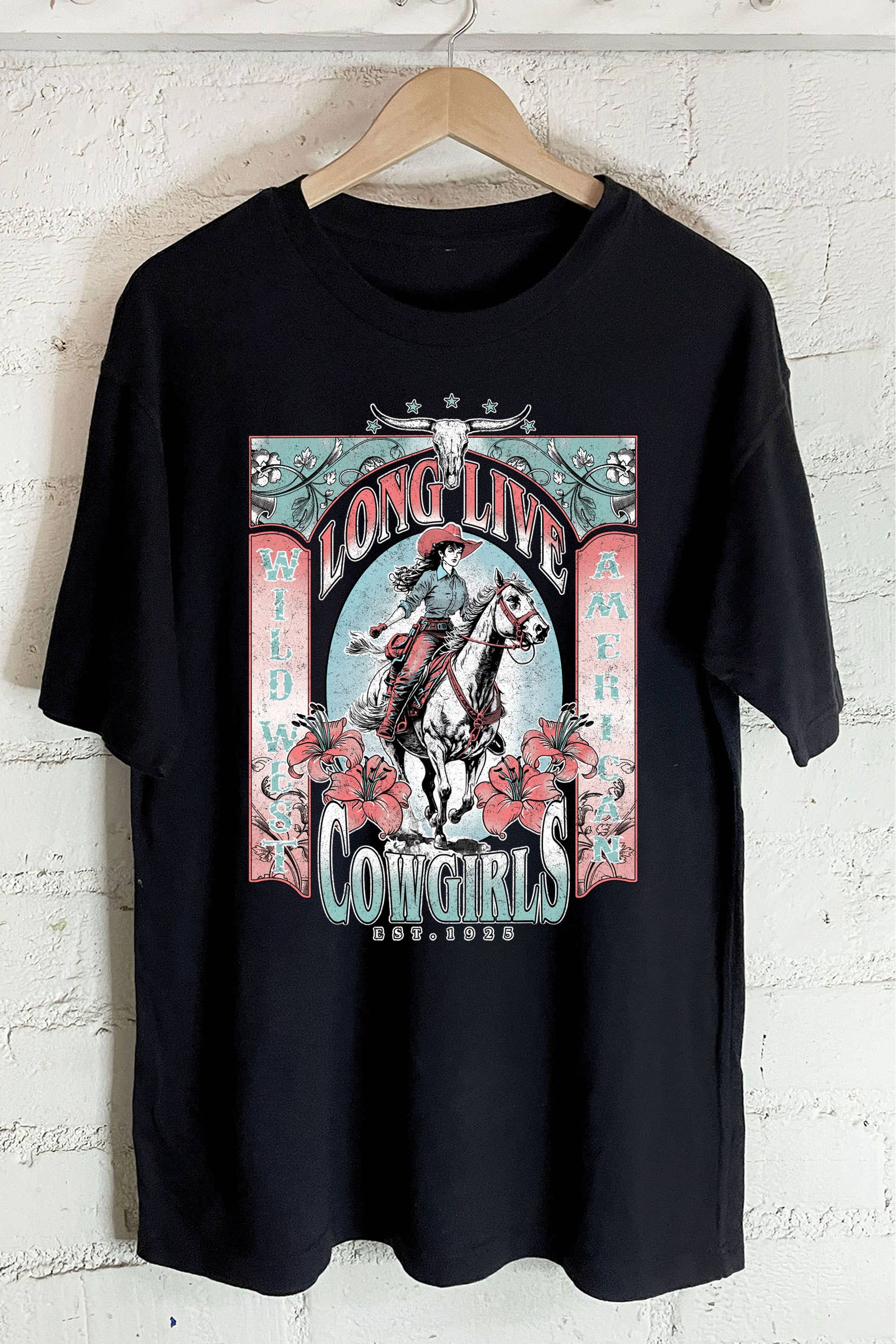 Long Live Cowgirls Flower Oversize Graphic - Adult & Kids T-Shirts, Sweatshirts & Hoodies apparel design preview 1