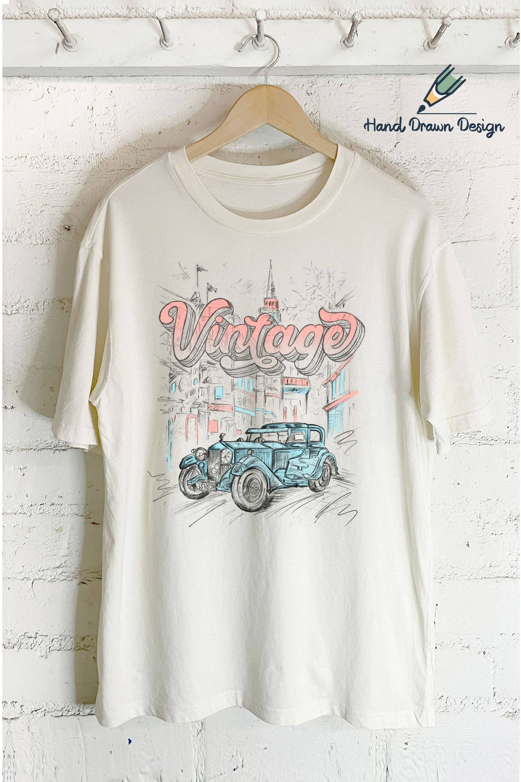 Vintage Car-Hand Drawn Design Oversize Graphic - Adult & Kids T-Shirts, Sweatshirts & Hoodies apparel design preview 1