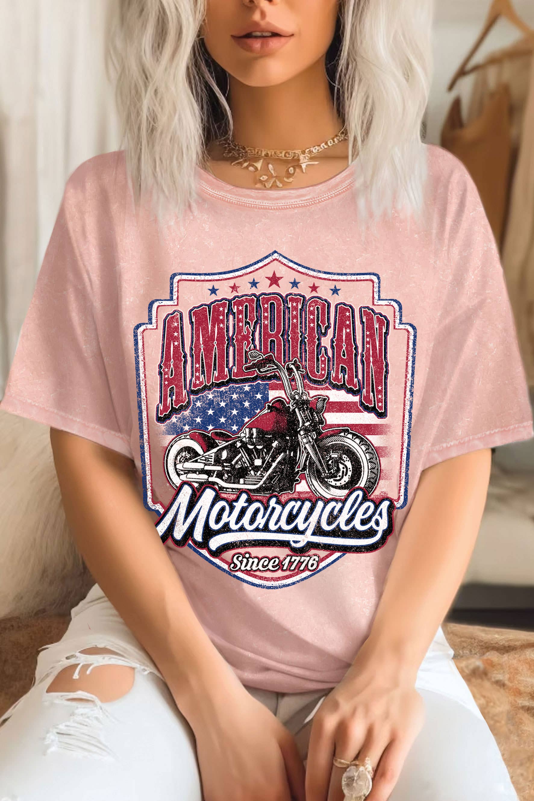 Motorcycle America Flag Mineral Graphic - Adult & Kids T-Shirts, Sweatshirts & Hoodies apparel design preview 1