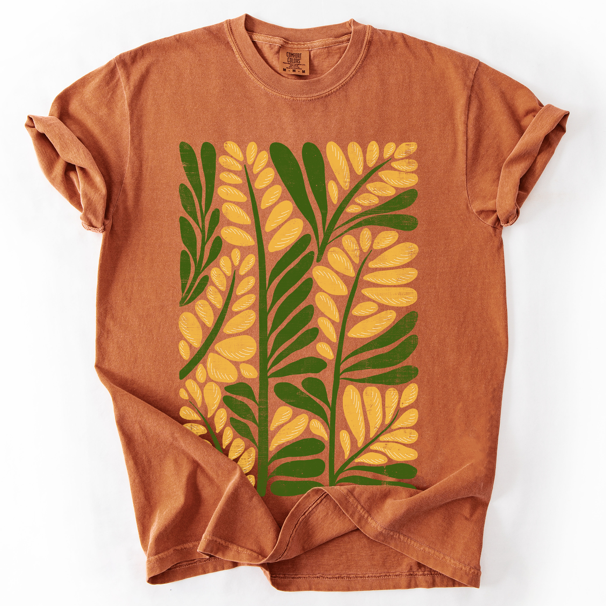 Yellow Leaf Botanical Pattern, Vintage Boho, Nature - Adult & Kids T-Shirts, Sweatshirts & Hoodies apparel design preview 1