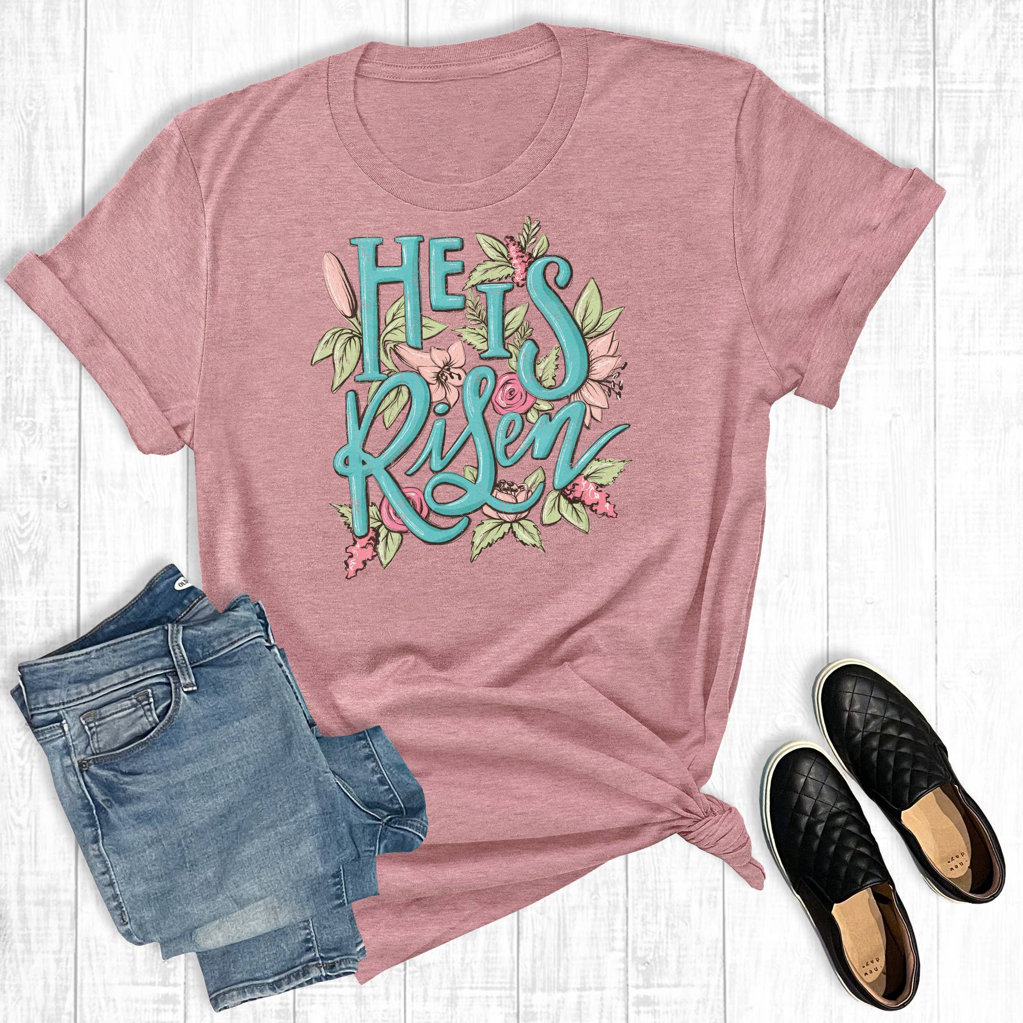 He Is Risen Floral Graphic - Adult & Kids T-Shirts, Sweatshirts & Hoodies apparel design preview 1
