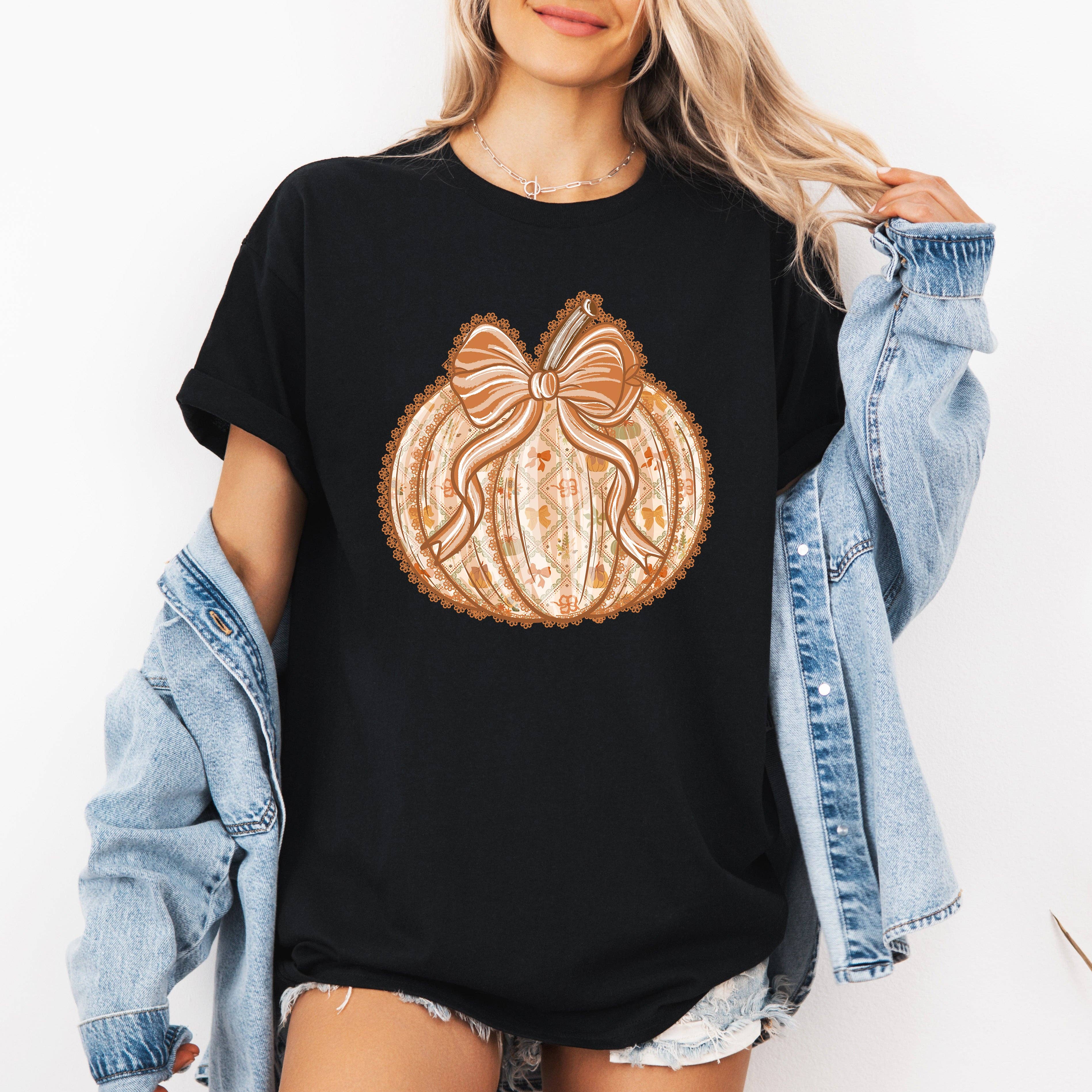 Pumpkin Coquette, Pattern, Halloween, Autumn, Fall, - Adult & Kids T-Shirts, Sweatshirts & Hoodies apparel design preview 1