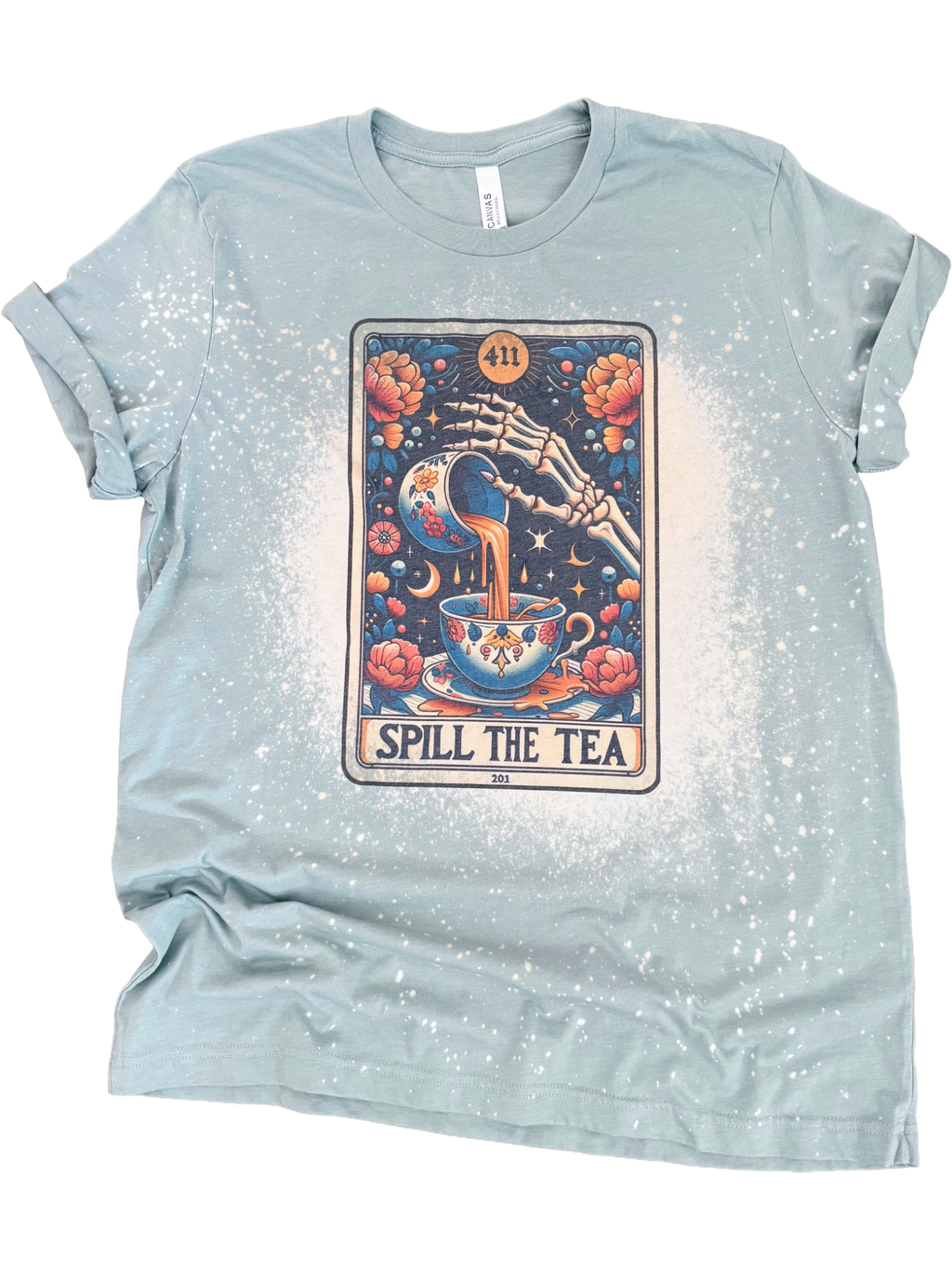 Spill the Tea Skeleton Tarot Card Bleached - Adult & Kids T-Shirts, Sweatshirts & Hoodies apparel design preview 1
