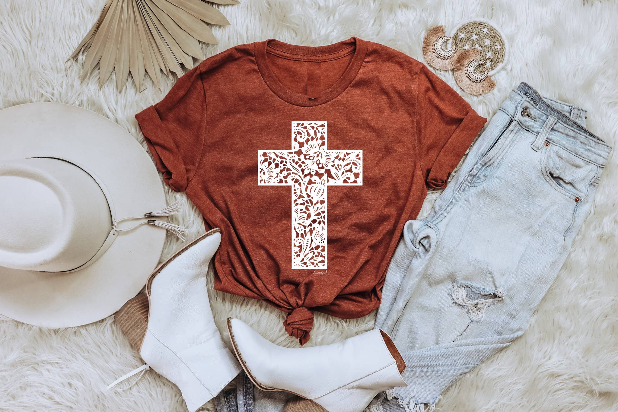 Rust Lace Cross Vintage Faith Based Graphic - Adult & Kids T-Shirts, Sweatshirts & Hoodies apparel design preview 1