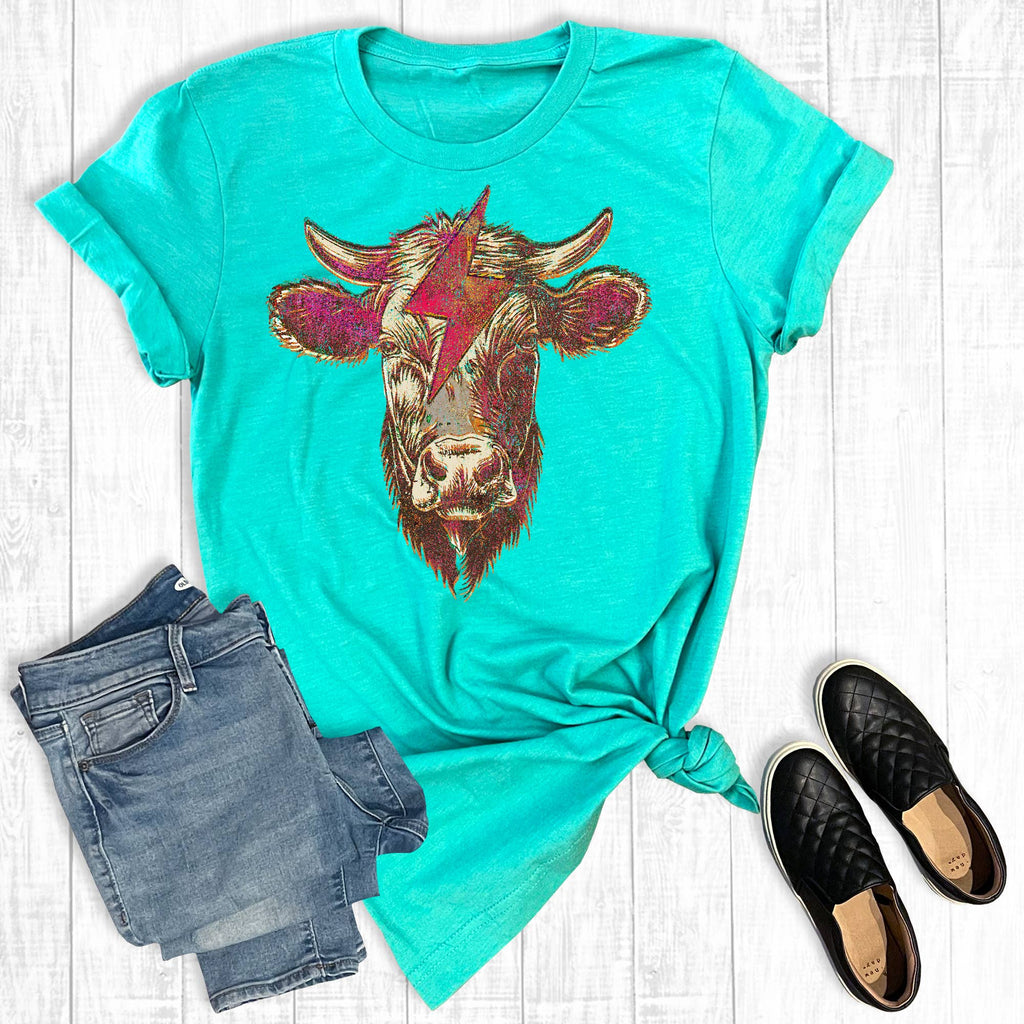 Western Lightning Bolt Cow Graphic - Adult & Kids T-Shirts, Sweatshirts & Hoodies apparel design preview 1