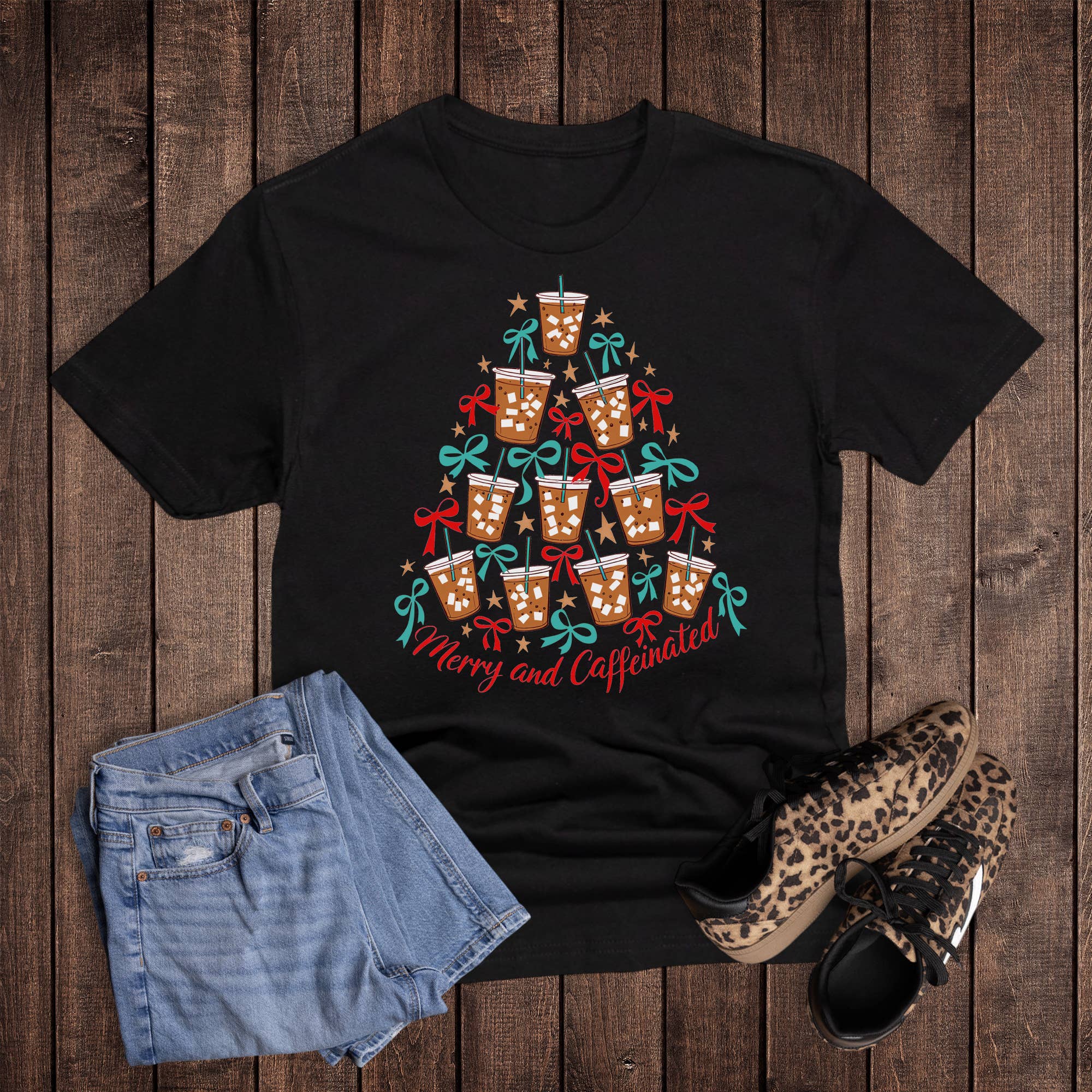 Christmas Tree Merry and Caffeinated Graphic - Adult & Kids T-Shirts, Sweatshirts & Hoodies apparel design preview 1