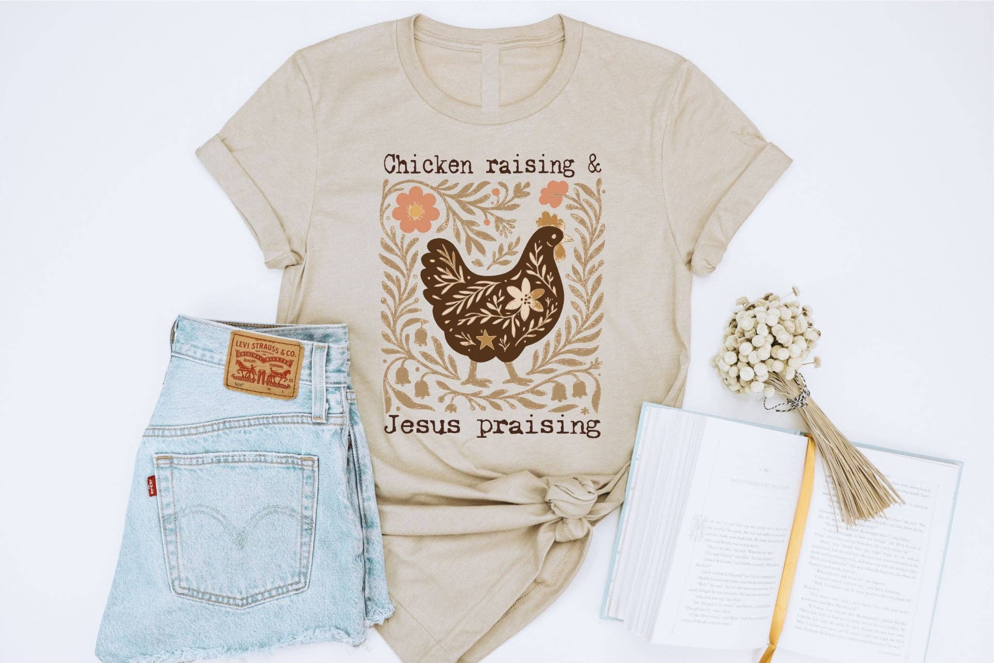 Chicken Raising Jesus Praising Vintage Western - Adult & Kids T-Shirts, Sweatshirts & Hoodies apparel design preview 1