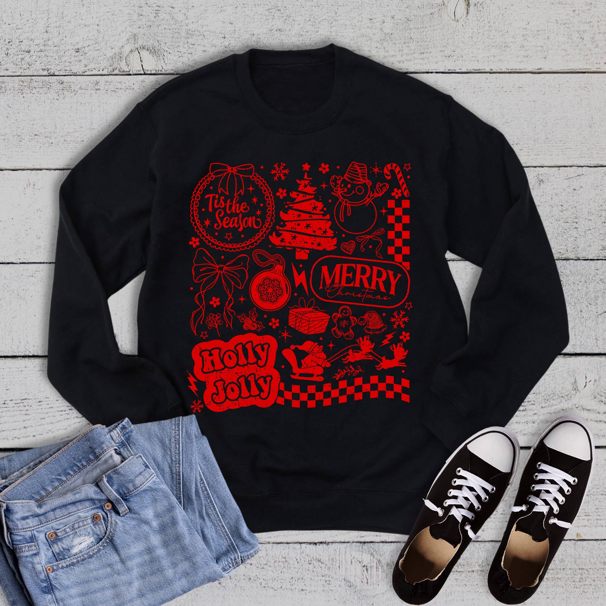 Christmas Retro Holly Jolly Collage - Adult & Kids T-Shirts, Sweatshirts & Hoodies apparel design preview 1