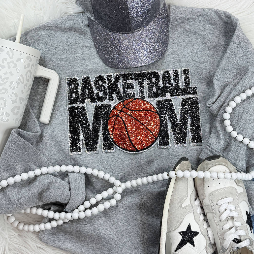 Basketball Mom Sequin Patch Sport Grey - Adult & Kids T-Shirts, Sweatshirts & Hoodies apparel design preview 1