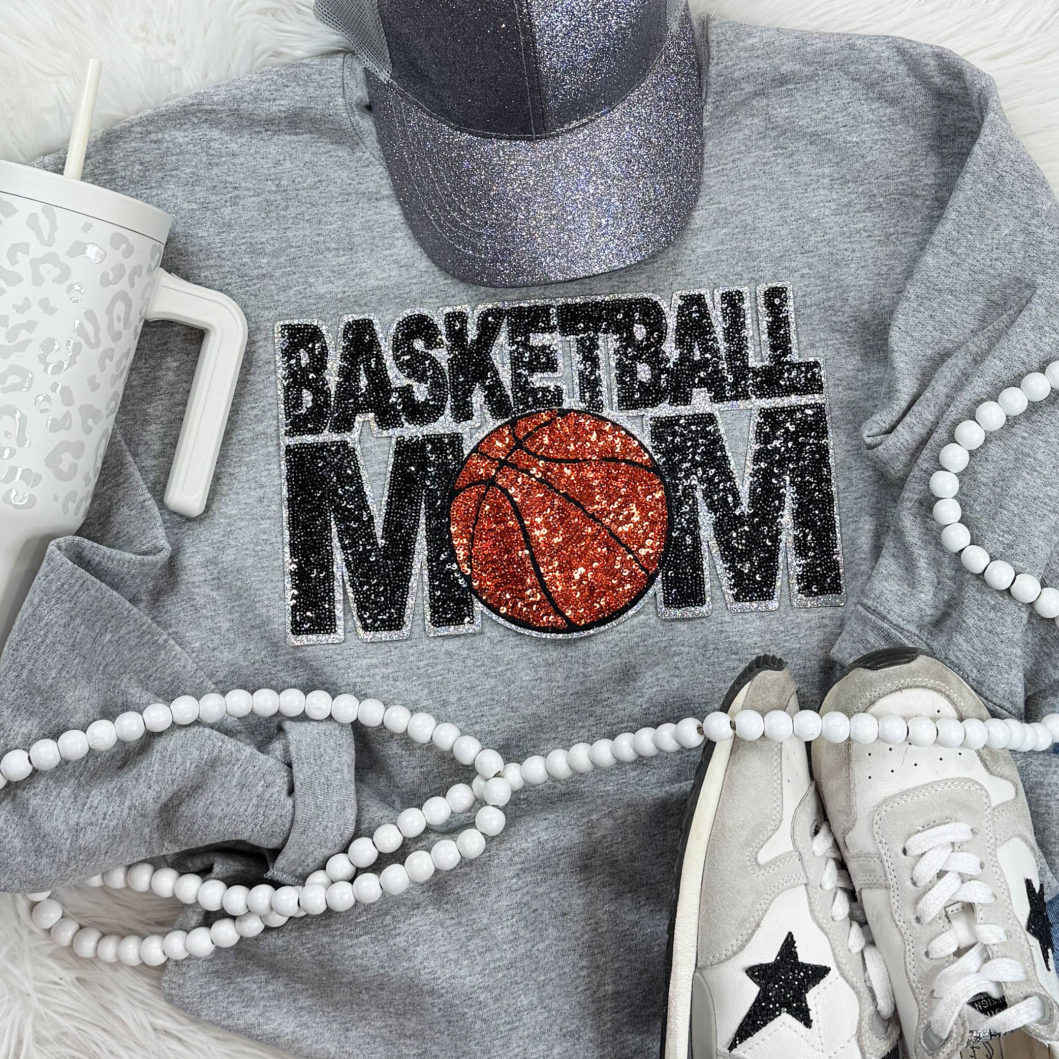 Basketball Mom Sequin Patch Sport Grey - Adult & Kids T-Shirts, Sweatshirts & Hoodies apparel design preview 1
