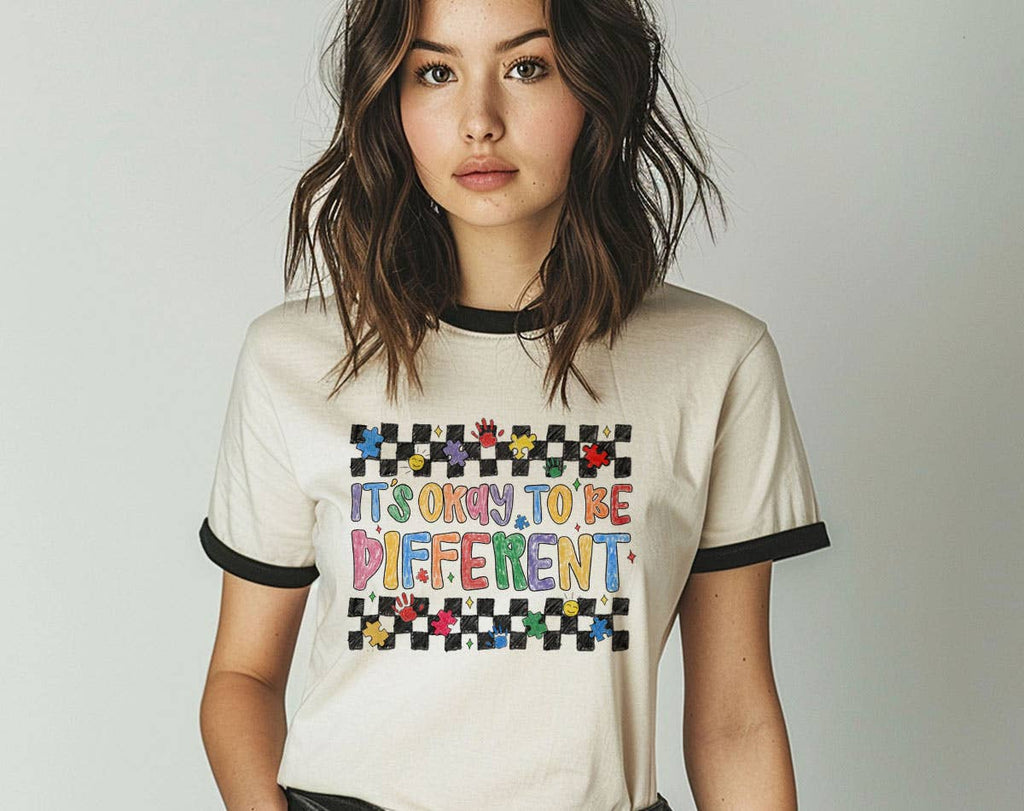 It's Okay To Be Different Autism Awareness Ringer - Adult & Kids T-Shirts, Sweatshirts & Hoodies apparel design preview 1
