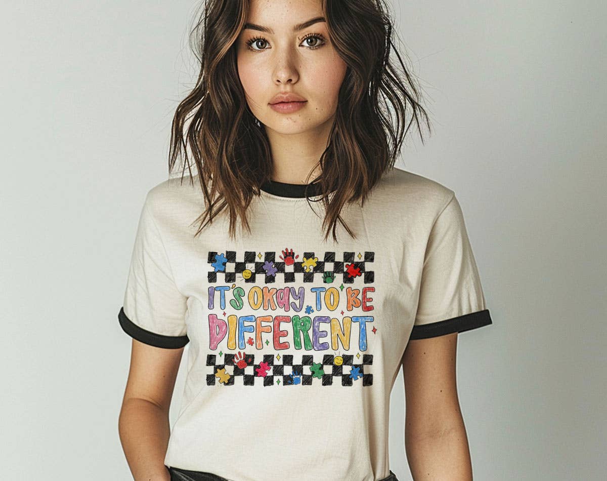 It's Okay To Be Different Autism Awareness Ringer - Adult & Kids T-Shirts, Sweatshirts & Hoodies apparel design preview 1