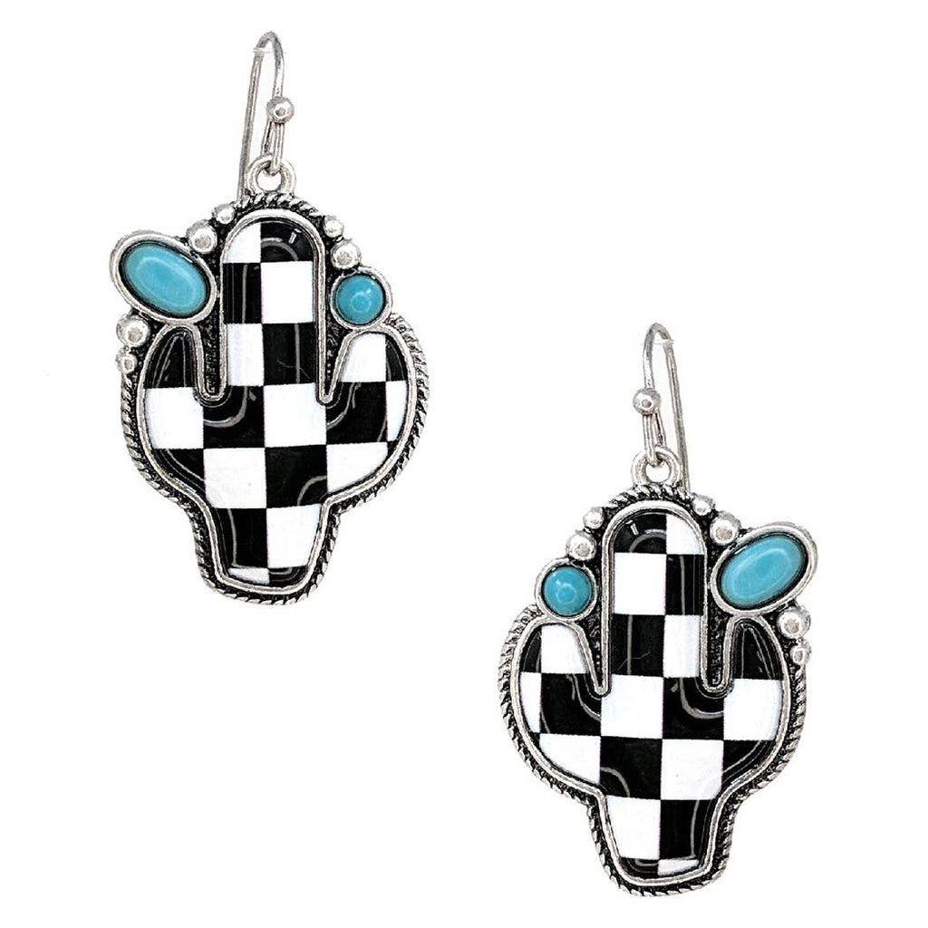 Checkered Pattern Cactus Shape Hook Earrings - Adult & Kids T-Shirts, Sweatshirts & Hoodies apparel design preview 1